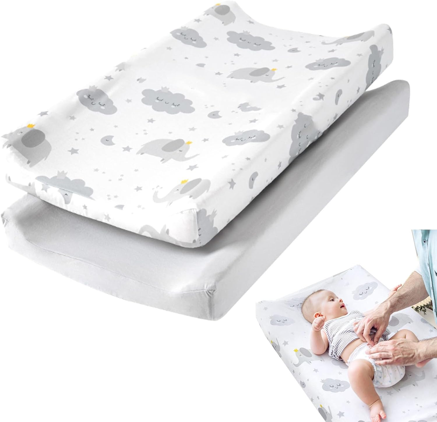 2 Pcs Changing Pad Covers Baby Diaper Changing Pad Cover Sheets Fitted Sheet Changing Mat Flexible Changing Table Pad Covers Diaper Changing Table Sheets Changing Mat Cover Changing Table Cover image number 6