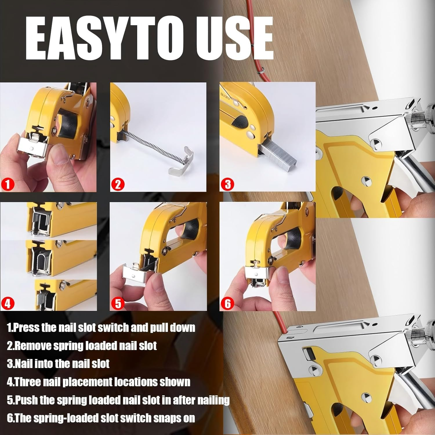 Staple Gun for Wood 3 in 1 Upholstery Staple Gun with 3000 Staples Manual Heavy Duty Staple Gun with for Furniture, Carpet, Carpentry, DIY, Wire, Decoration Yellow