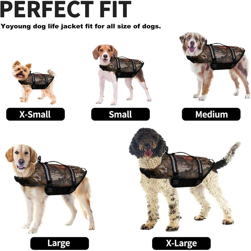 Dog Life Jacket, Camouflage Pet Life Vest with Adjustable Buckles, High Flotation Camo Dog Life Preserver Jacket, Lift Handle Ripstop Lightweight Dog Swimsuits for Small and Medium Breeds image number 1