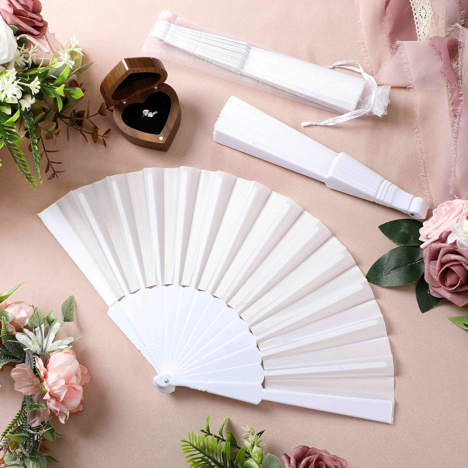 Wzenclave 4Pcs Hand Fans Foldable Folding Fans Silk Fabric Fan Suitable for Weddings and Home Decor