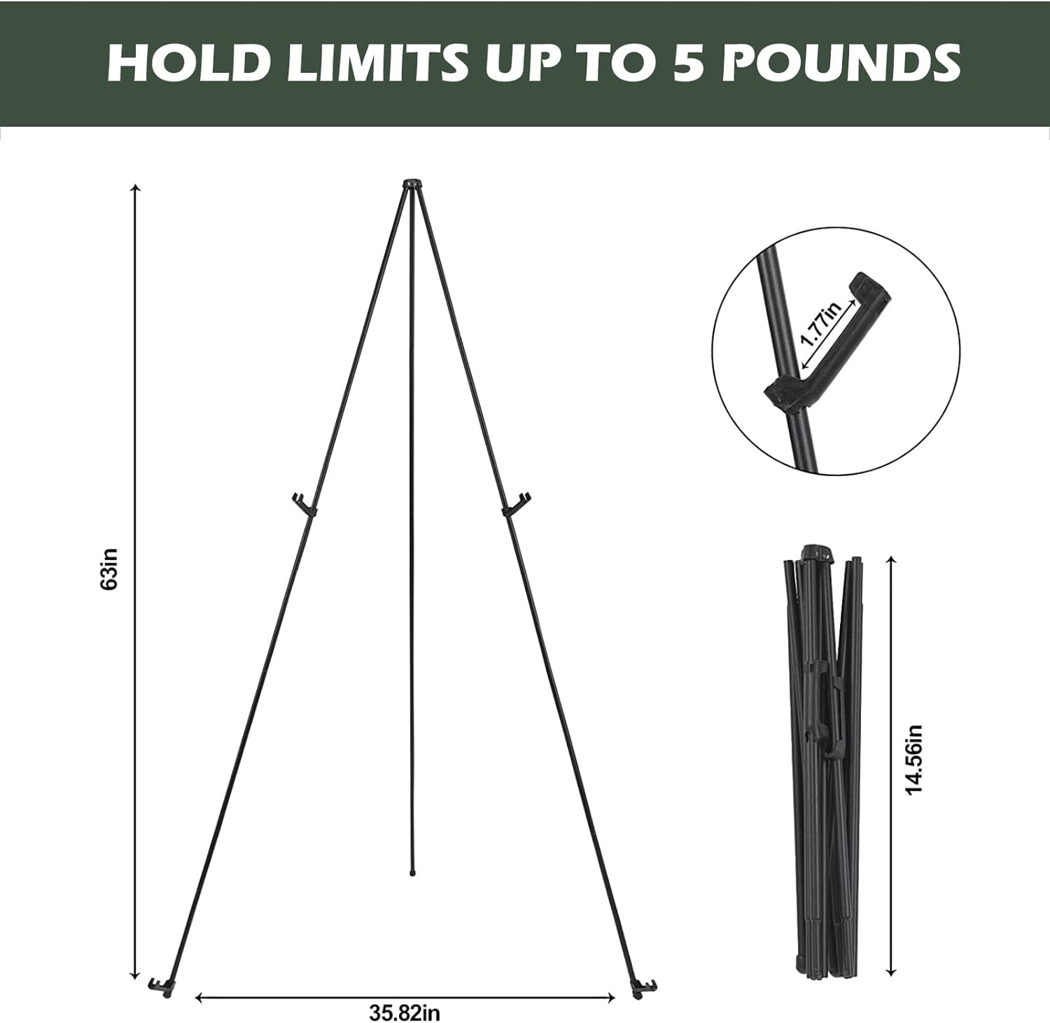 Easel Stand for Display Wedding Sign & Poster, 63'' Foldable Artist Easel for Wedding Banner, Painting Canvas, Poster, Adjustable Metal Easel with Portable Bag