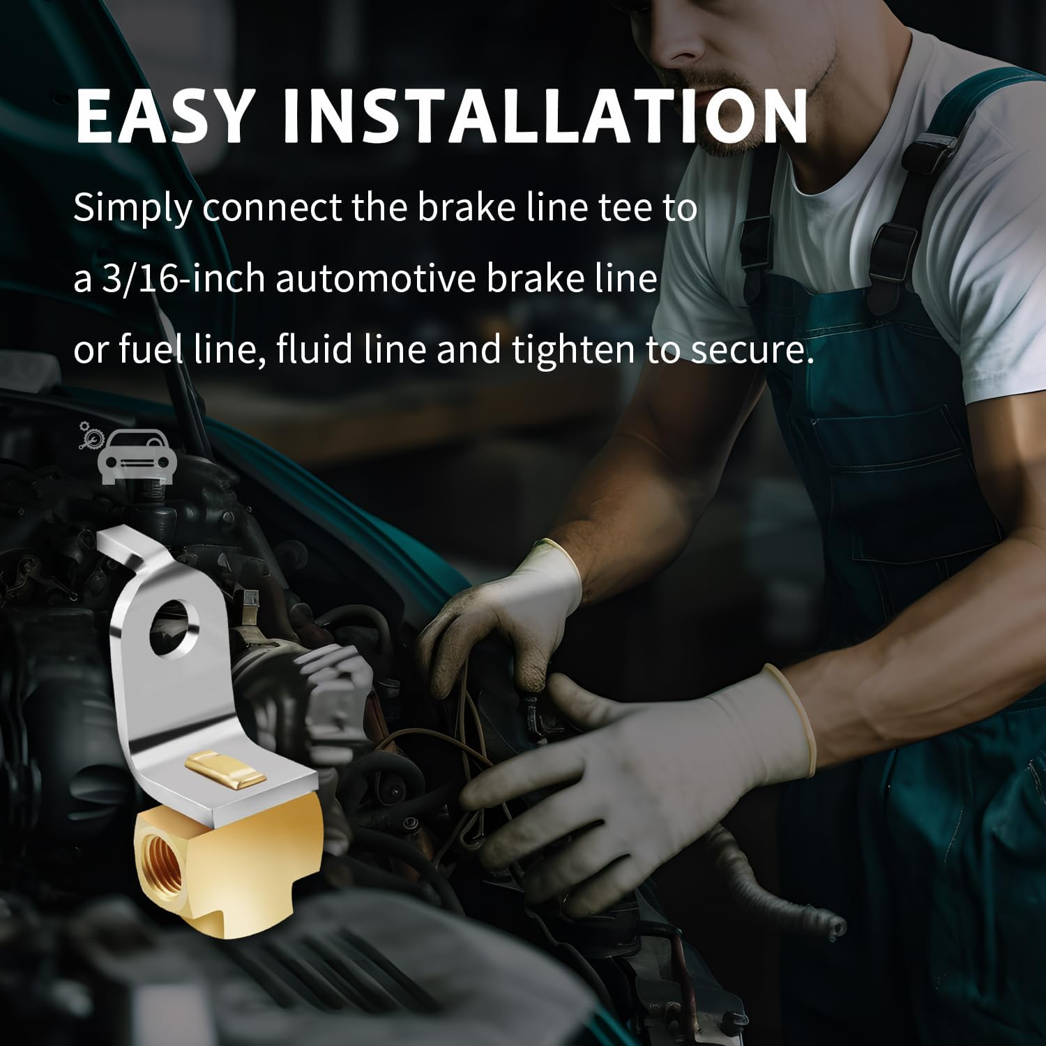 3-Way Brake Line Tee with Mounting Bracket,Brass Brake Line Fittings 3/16" for 3/8"-24 Threads Maintaining Brake System,Universial Brake Line Fittings for Fuel Line,Liquid Line image number 1