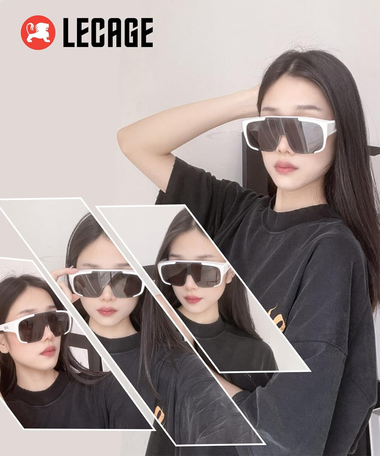 LECAGE Polarized Sunglasses Fit over Glasses Full Wrap-Around Cycling Glasses over Glasses HD UV Protection Sport Sungalsses Fashionable Bike Glasses for Men Women - Black+Blue image number 4