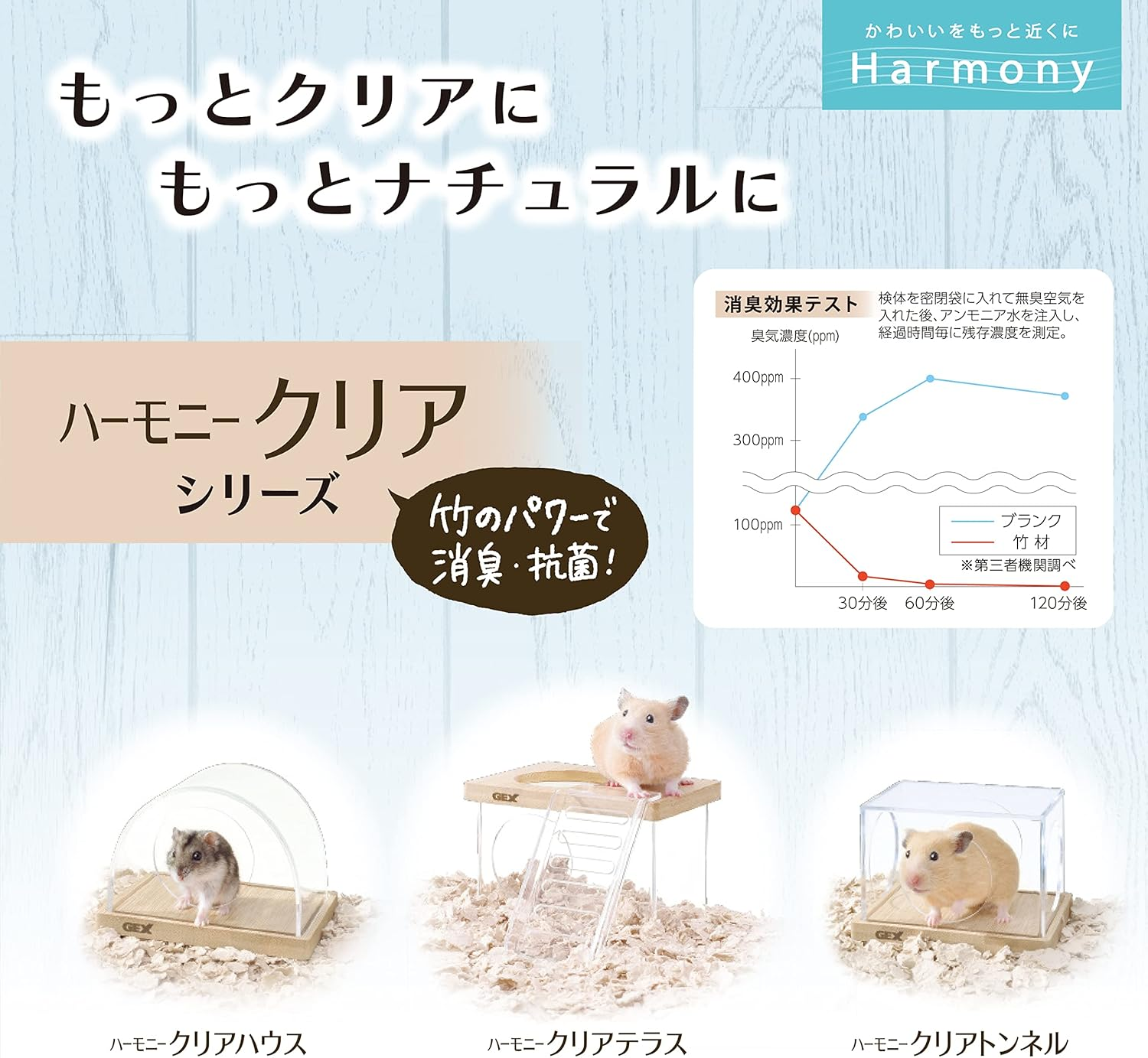 Gex Harmony Clear Terrace - You Can See inside - 2 Story Home - Place Plates in Top Edition - the Power of Bamboo - Deodorized, Antibacterial, for Hamsters and Small Animals image number 3