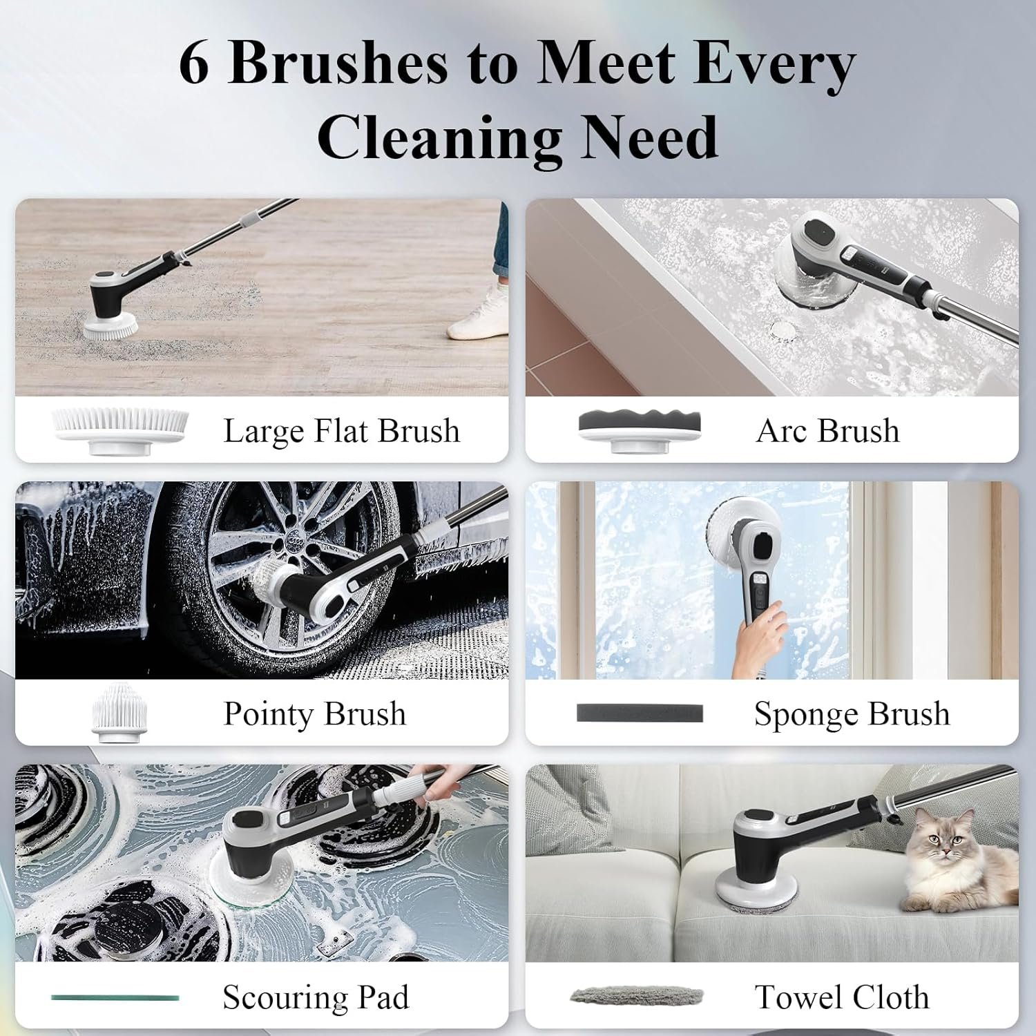 Minthouz Electric Spin Scrubber, Grout Cleaner Brush with 2 Speeds &6 Replaceable Brush Heads,Ip68 Waterproof,Battery Display,Adjustable Extension Handle for Bathroom Kitchen Tile Floor Tub[Black] image number 1