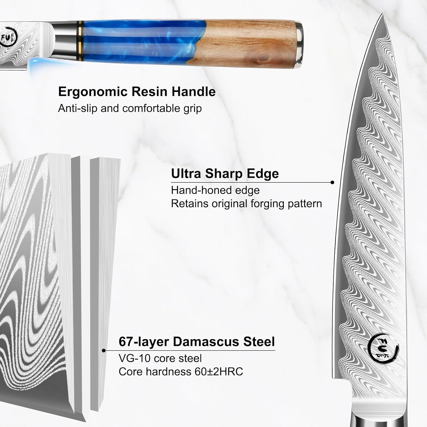 Kitchen Utility Knife 13Cm Sharp-Edged Paring Knife Damascus VG10 Blade Ergonomic Handle Double-Side Cutting Edge Full Tang Japanese Cutlery Cutting Small Knife image number 3