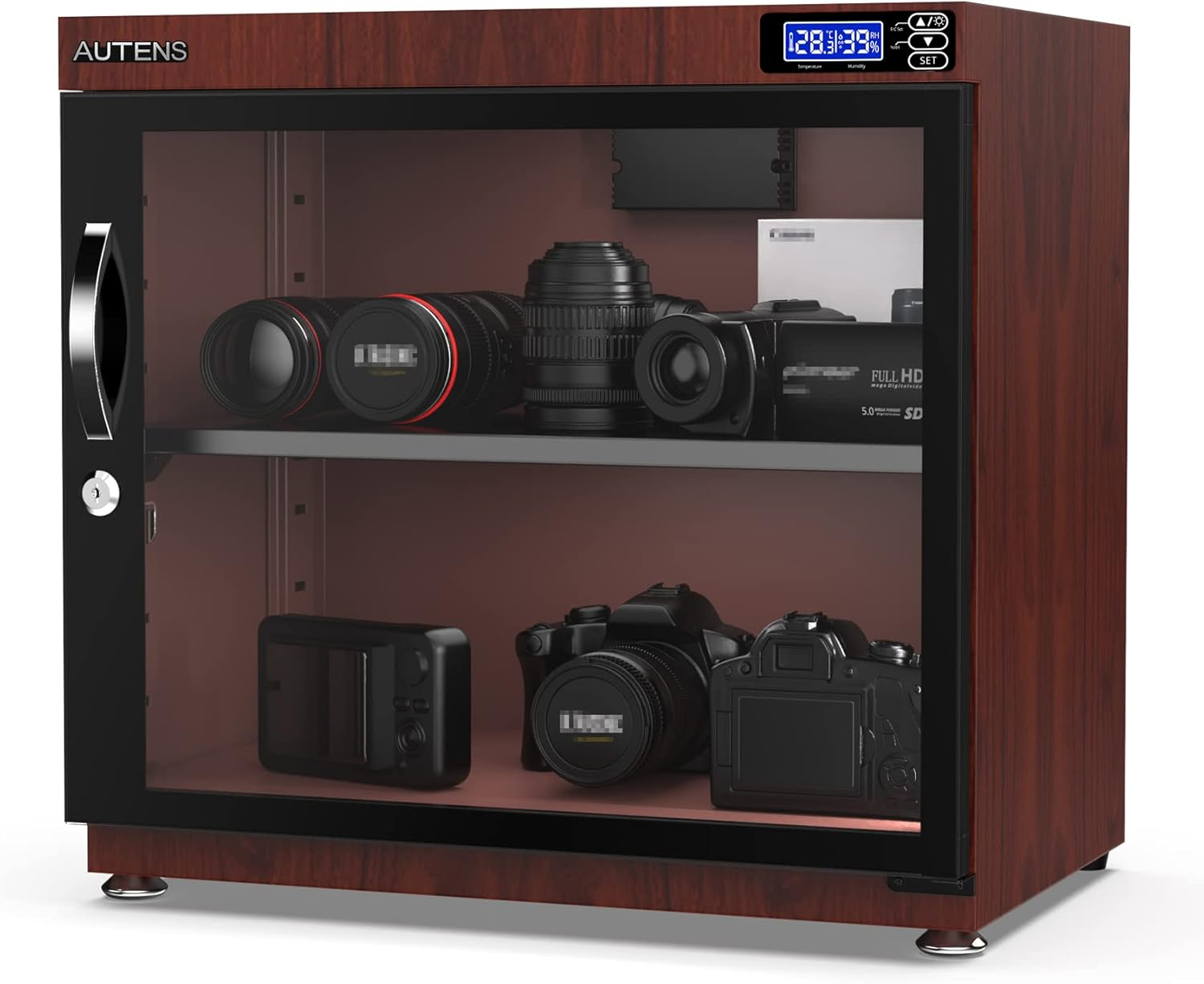 AUTENS 80L Dehumidifying Dry Cabinet Box, Wood Grain Design Digital Control Noiseless and Energy Saving, for Camera Lens and Electronic Equipment Storage,Temperature Humidity LED Dual Screen