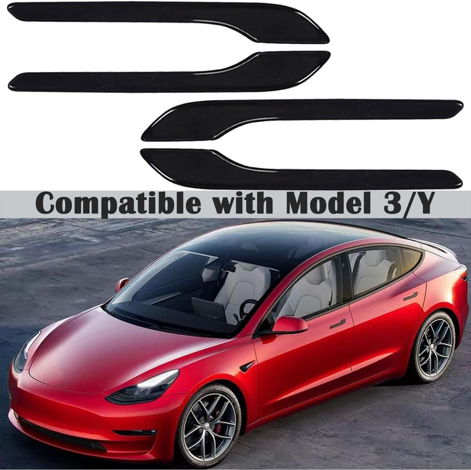 Suleto Car Handle Cover Compatible with Tesla Model 3/Y, Door Handle Cover Wrap Sticker Decoration Stylish for Model 3/Y 2017-2023 Car Door Handles Wrap Cover Car Accessories 4PCS - Glossy Black image number 5