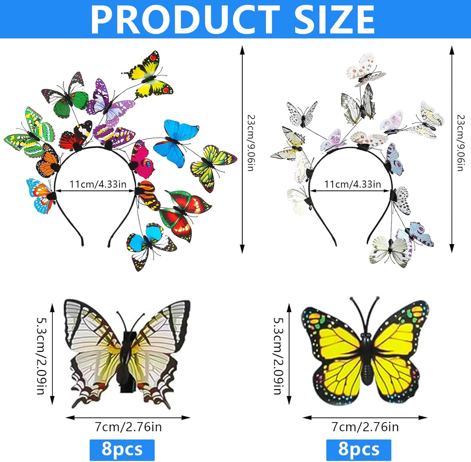 XTUDOU&reg; Women'S Butterfly Headband, Butterfly Clip Headband, for Butterfly Cosplay, Bridal Butterfly Headband, Fancy Dress Costumes Accessories, Pack of 2 image number 1