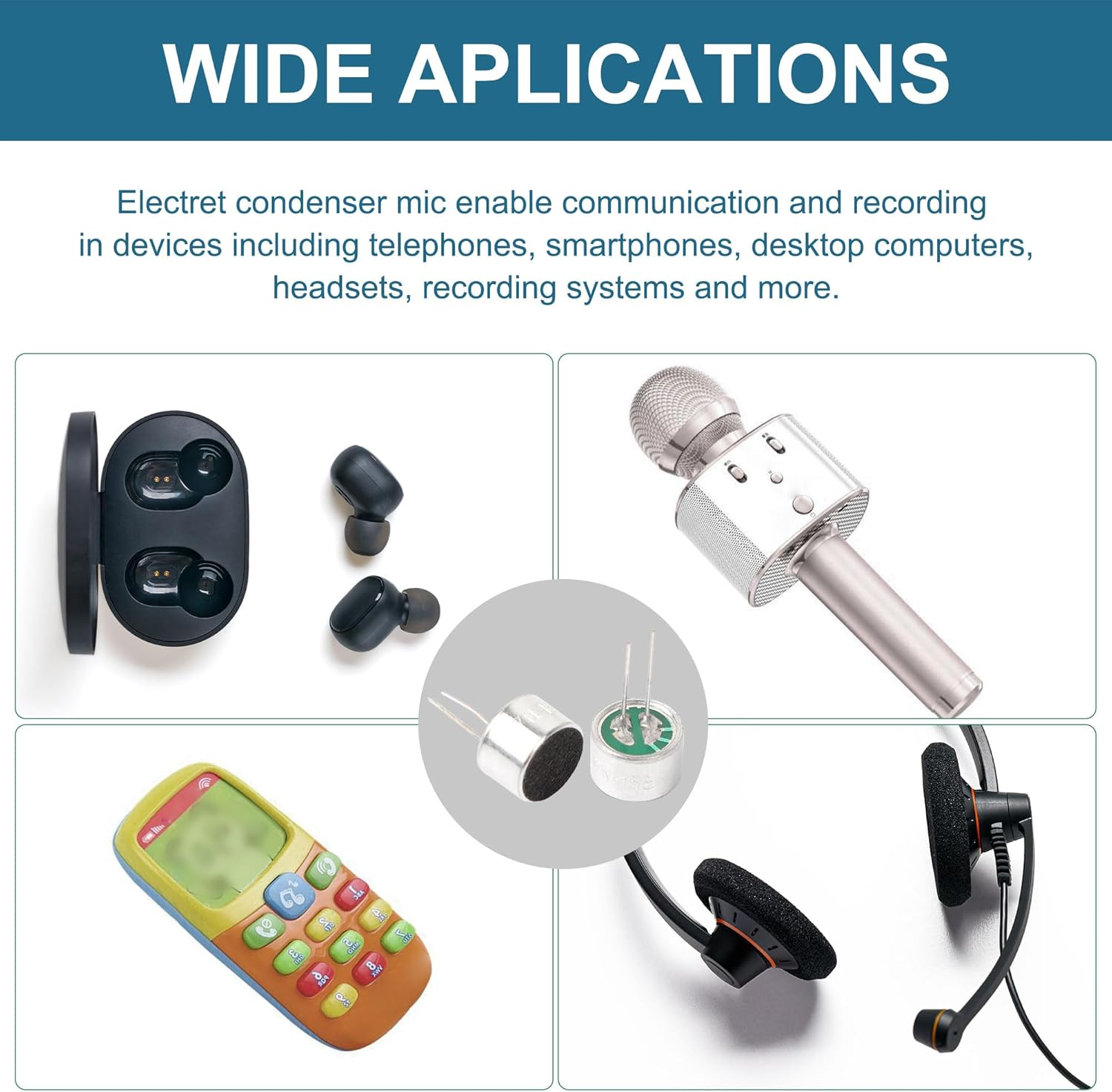 Uxcell 8Pcs Cylindrical Electret Condenser Microphone Pickup 85Db through Hole Mini Electret Condenser Mic with 2 Pins 10X7Mm for PCB image number 5