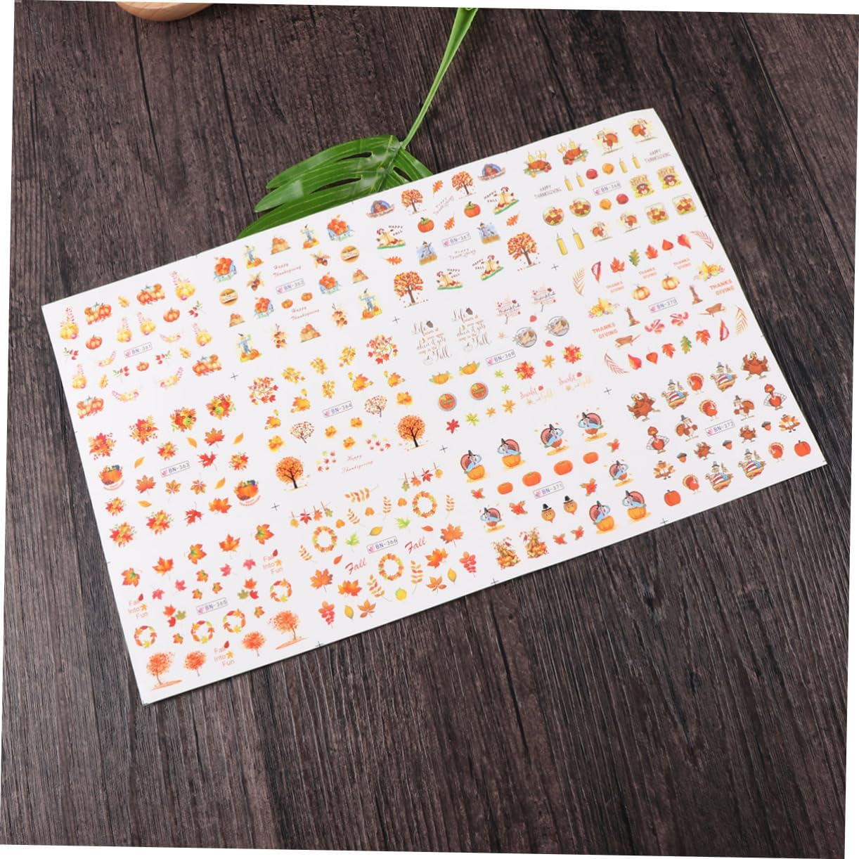 2PCS Halloween Nail Decals Fall Fingernail Sticker Autumn Nail Art Stickers Thanksgiving Nail Decals Water Transfer Maple Leaf Miss Adhesive Big Sheet image number 5