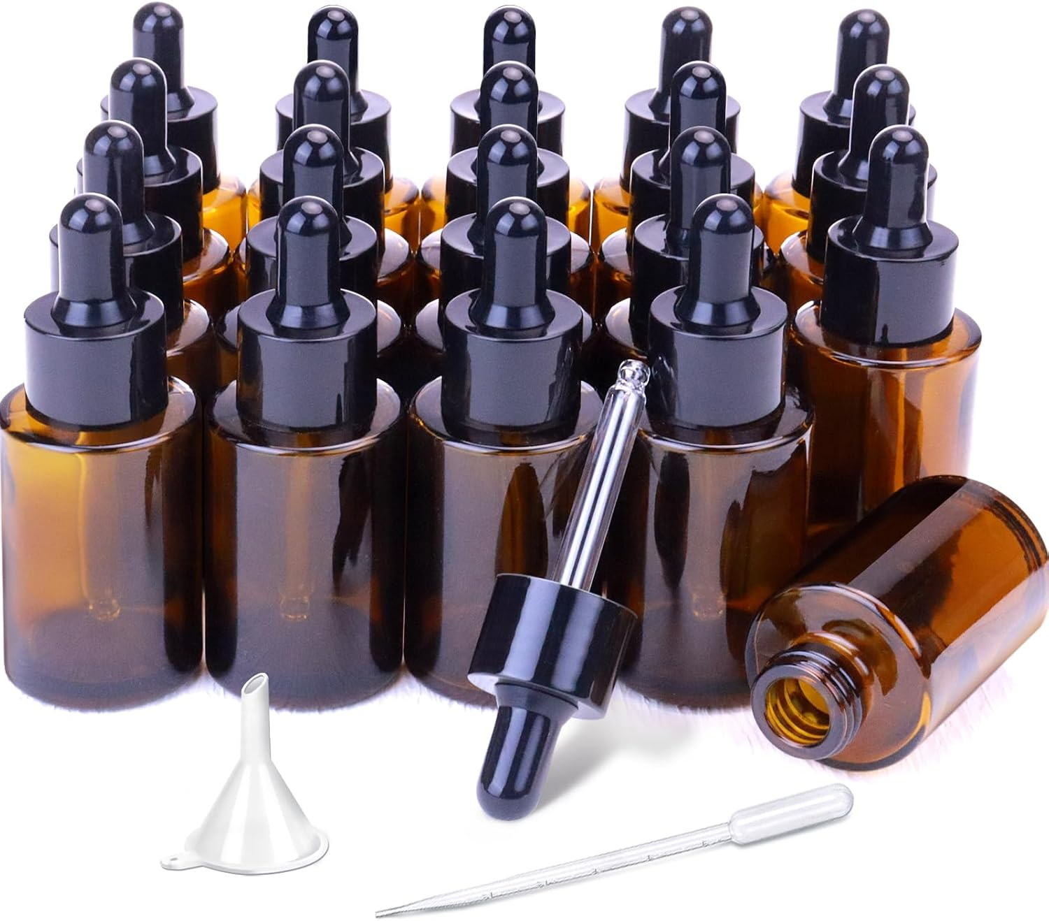 Matifaner 1 Oz Glass Dropper Bottle, 30Ml Frosted Essential Oil Bottles, Clear with Glass Eye Dropper for Tincture (20 Pcs)