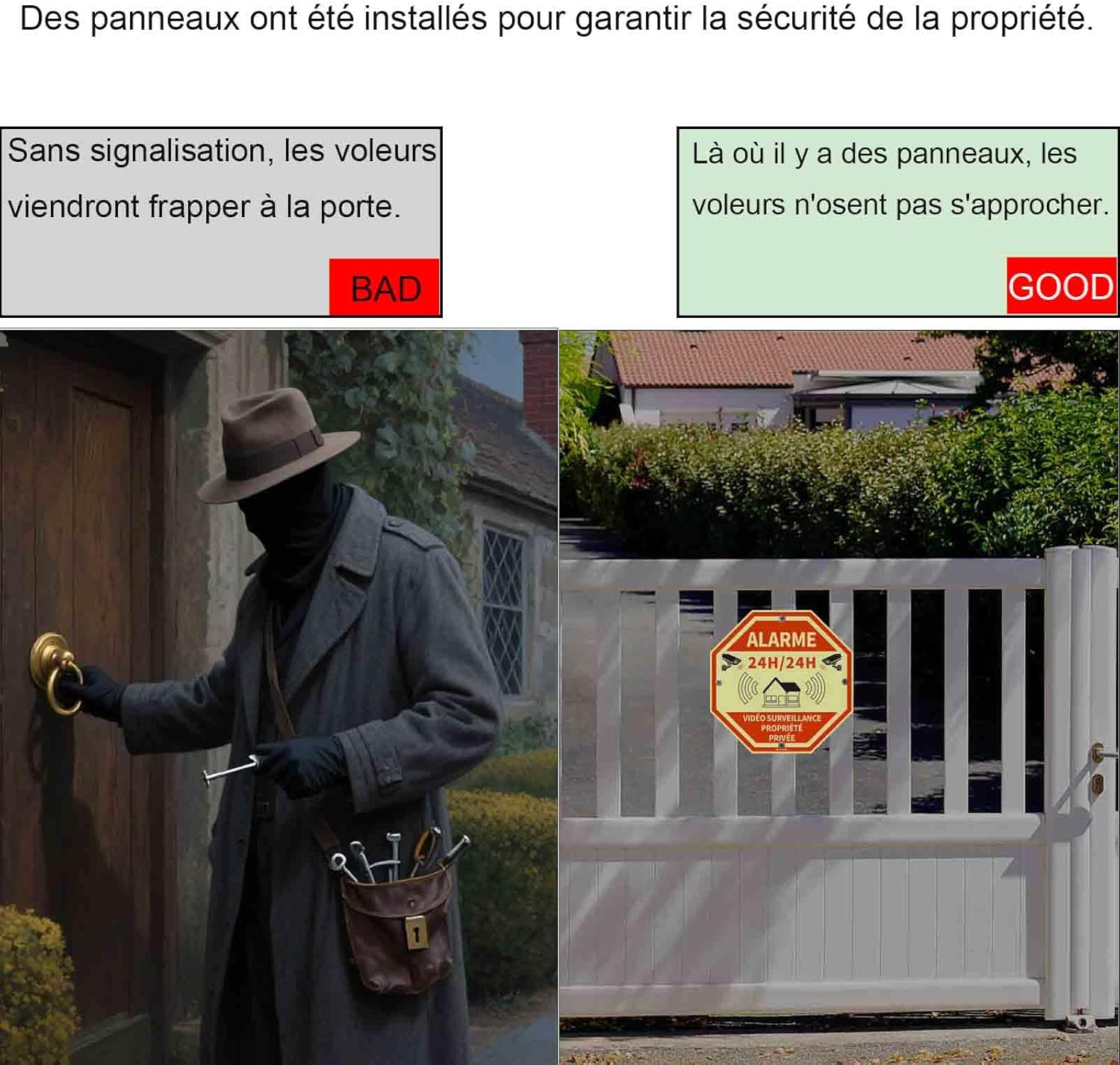 Fr-French Private Property Phosphorescent Aluminium 3 Security Alarms with CCTV Self Adhesive Video Surveillance Signs for Home Alarms Octagonal 15 X 15 Cm image number 6