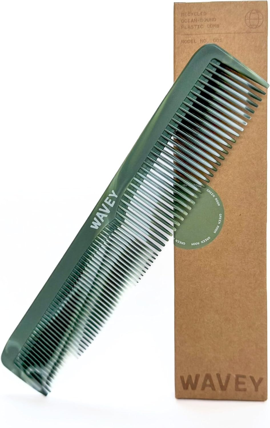 WAVEY Quality Hair Comb for Men and Women, Recycled Ocean Plastic, 7 Inches Length Perfect for Home and Travel, Wide and Fine Tooth for Thick, Thin, Wavy, Straight and Curly Hair Styling - BLUE