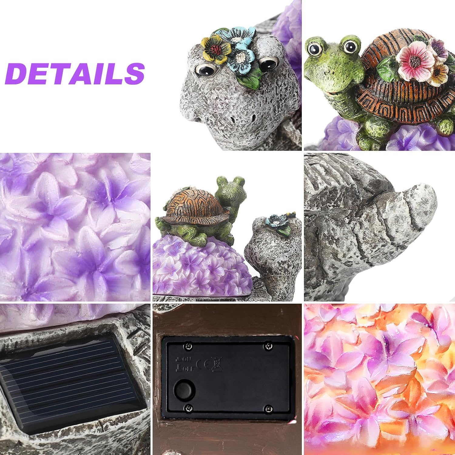 Solar Flower Turtles Statue for Outdoor, Waterproof outside Tortoise Figurines Decor with LED Lights, Suitable for Garden, Yard, Lawn, Porch, Patio, Balcony - Gifts for Grandma Mom Women image number 5