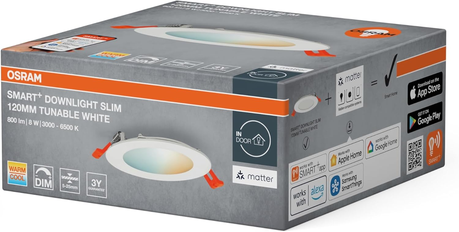 OSRAM Smart+ Matter over Wifi Orbis Slim Downlight Recessed Light 120 Mm, with Integrated Driver, TW and Dimmable, in White, Plastic, IP20 Protection for Indoor Applications image number 1