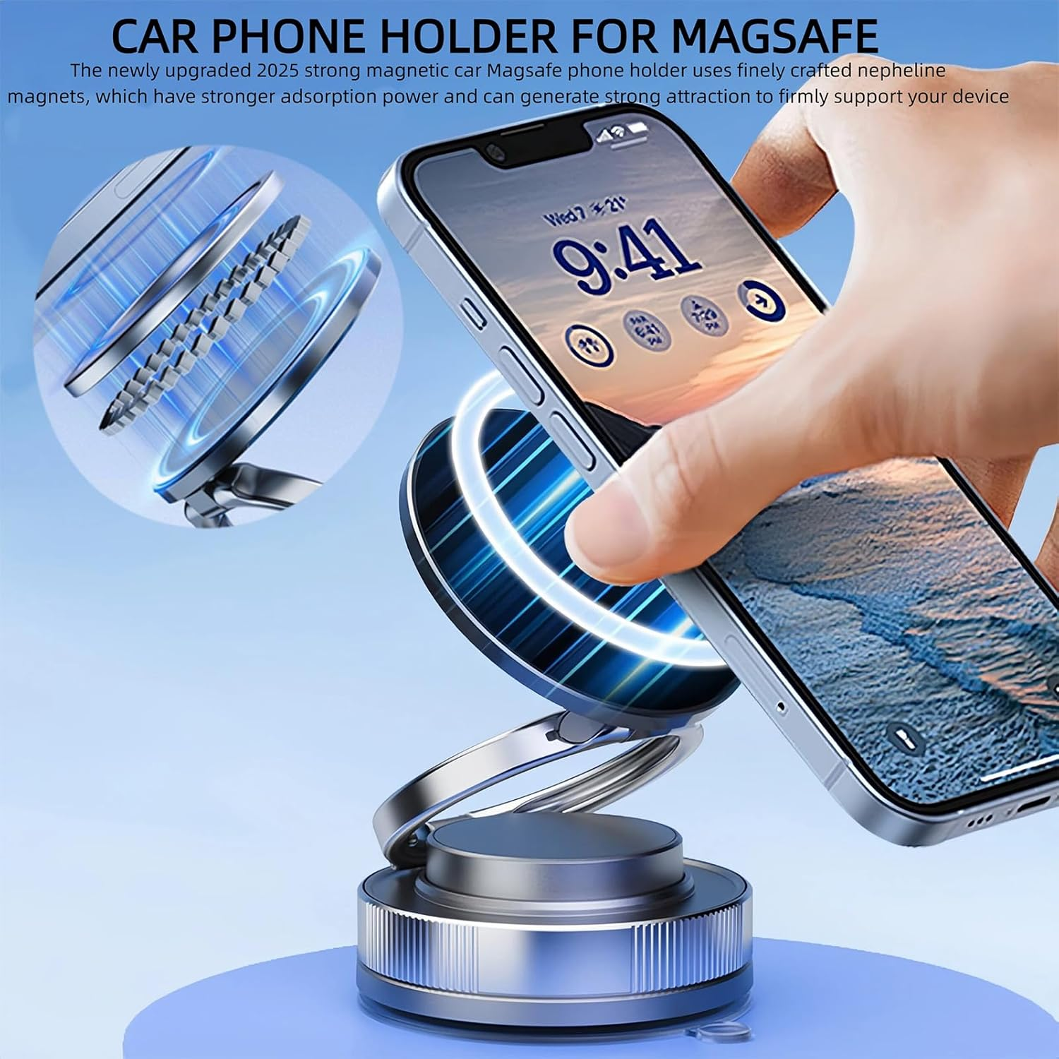 Upgraded Magnetic Phone Holder, 360&deg; Adjustable Vacuum Suction Cup Magnetic Phone Mount, Foldable Alloy Car Mount, Compatible with Iphone Magsafe Series image number 4