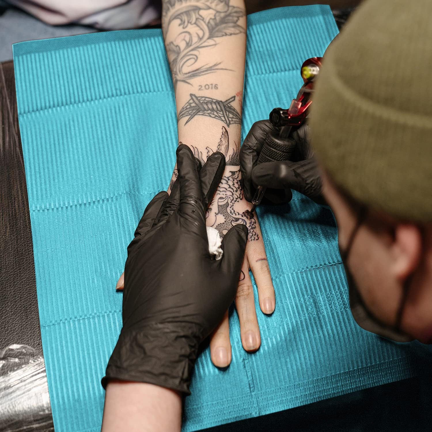 Disposable Dental Bibs, 50 Pcs Waterproof Patient Bibs Dentist Bibs Napkin Tattoo Bibs Sheets Cloths Tattoo Table Covers Clean Pad Tattoo Tray Covers Tattoo Supplies, 13 X 18" (Blue) image number 6