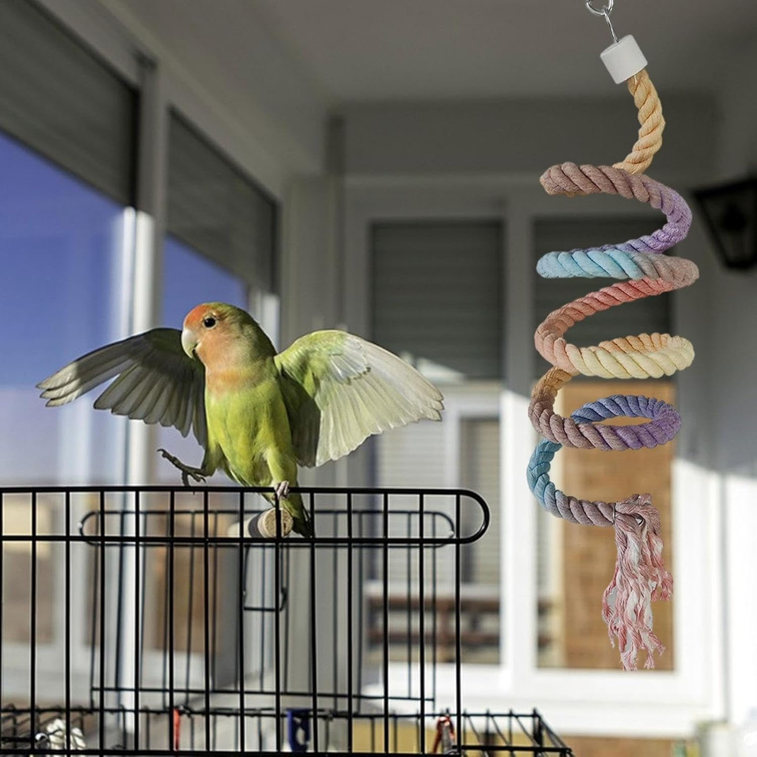 Fewnvwa Bird Spiral Rope Barsch Cotton Colored Bird Cage -Accessories 150 Cm Parrot Swing Barsch Climbing Rope for Waveless Conures, Gradient image number 6