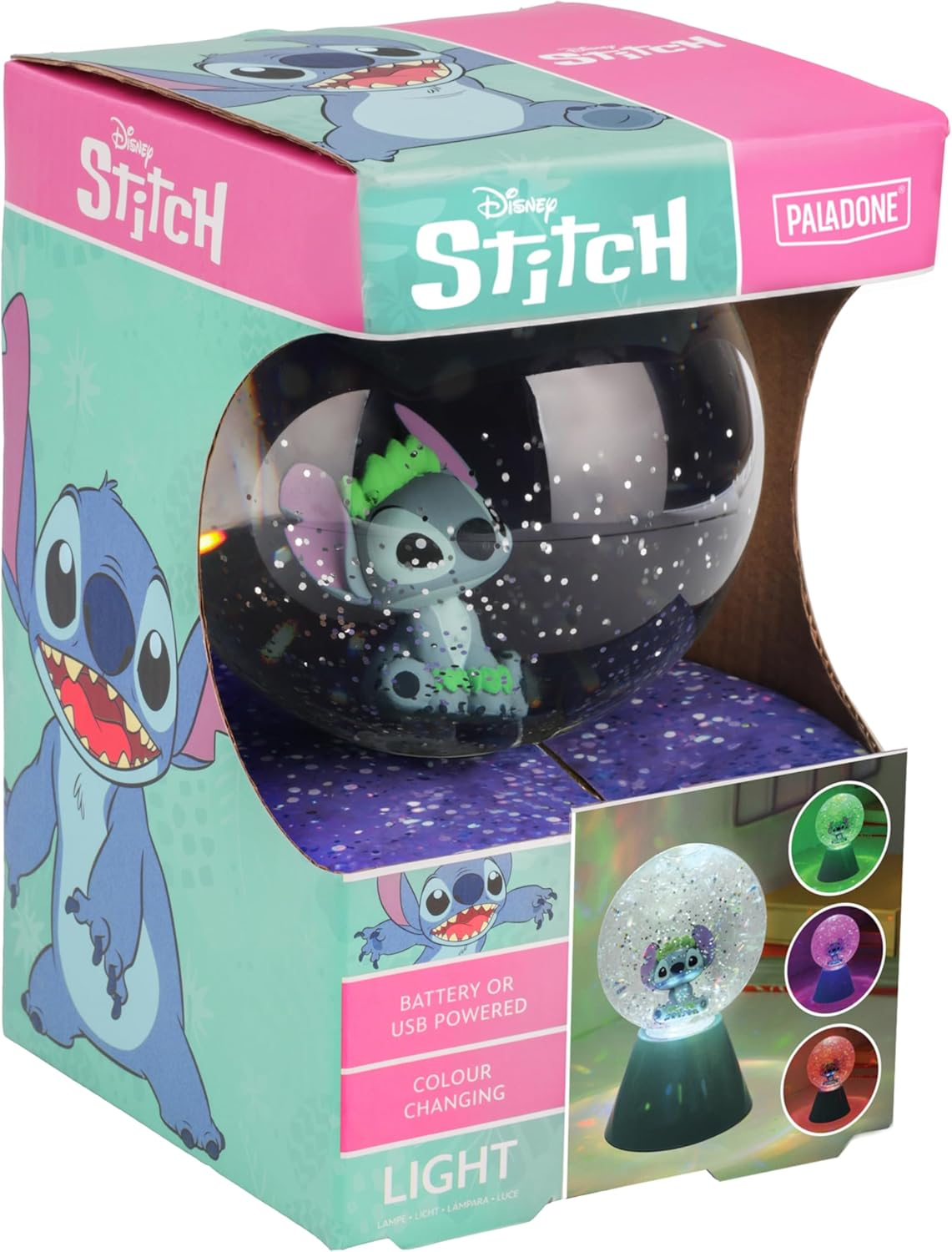 Paladone Disney Lilo & Stitch LED Glitter Globe, Officially Licensed Gift, Colour Changing Luminous Snow Globe for Kids, Teens, Adults, Compact Design image number 5