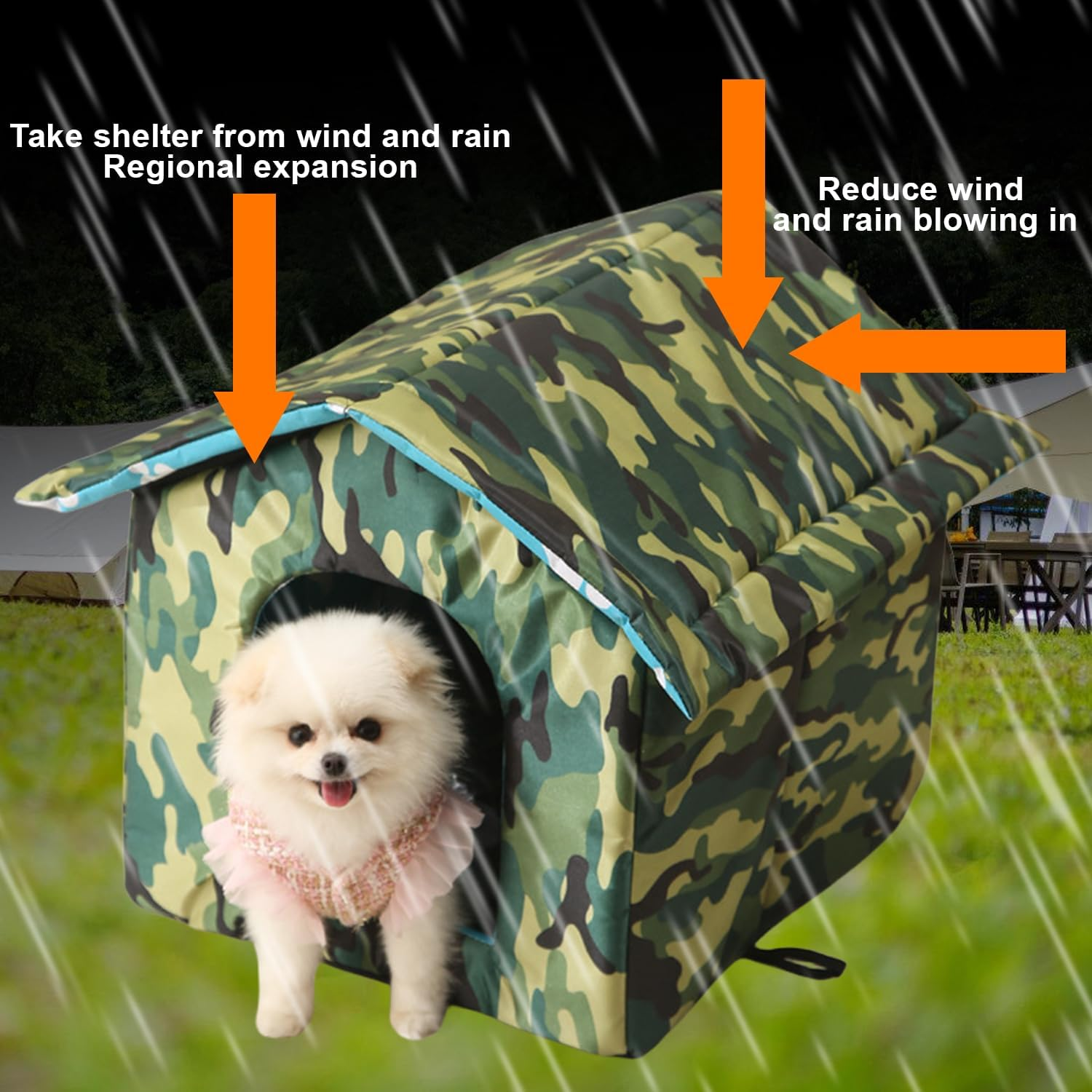 HOMURY Outdoor Cat House: Foldable Cat House, Washable, Weatherproof and Warm, Outdoor Pet House, Oxford Pet House for Stray Pets, for Small Dogs, Cats (Camouflage) image number 5