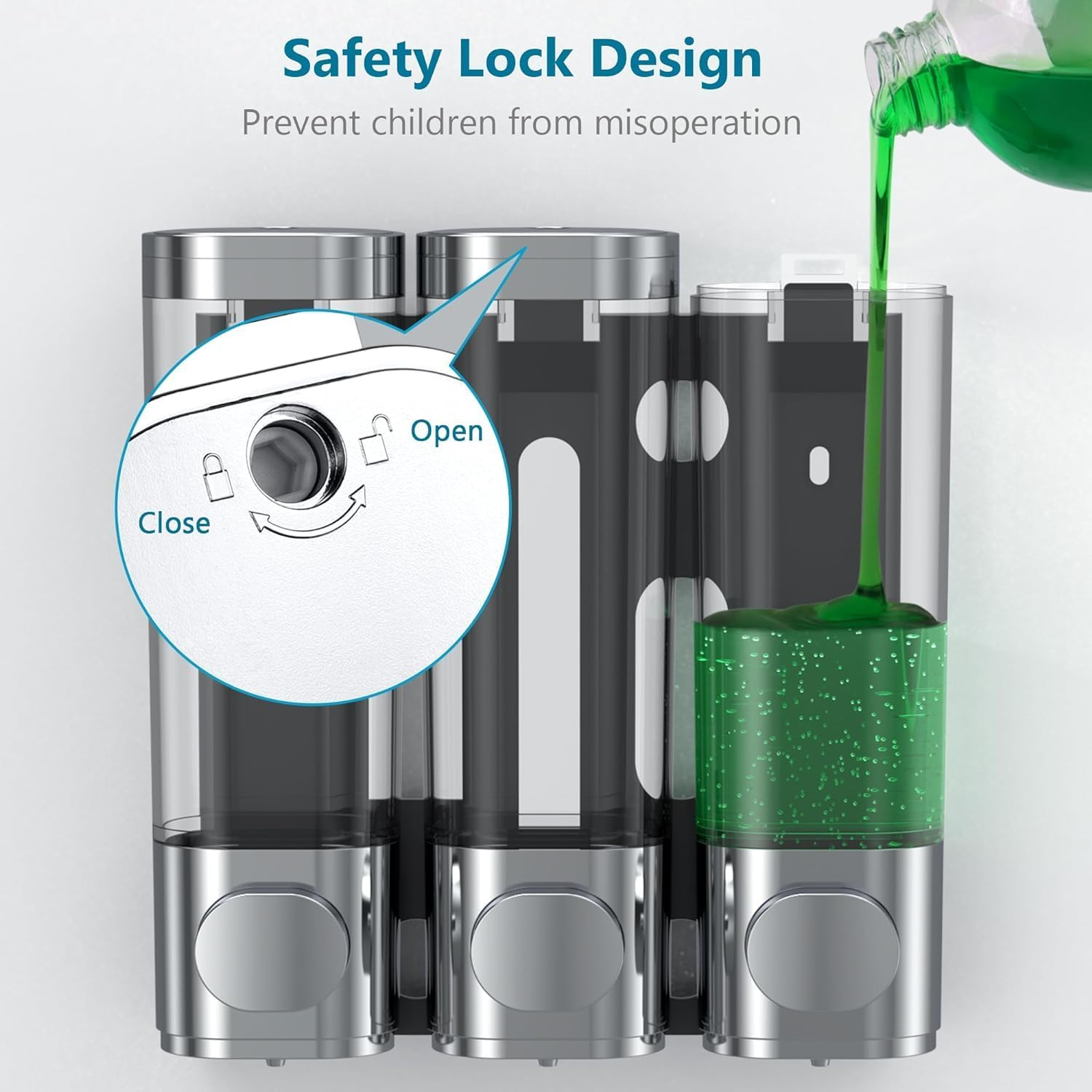 3-In-1 Shampoo and Conditioner Dispenser, 3 Chamber No Drill Wall-Mounted Shower Soap Dispenser for Bathroom Hotel image number 4