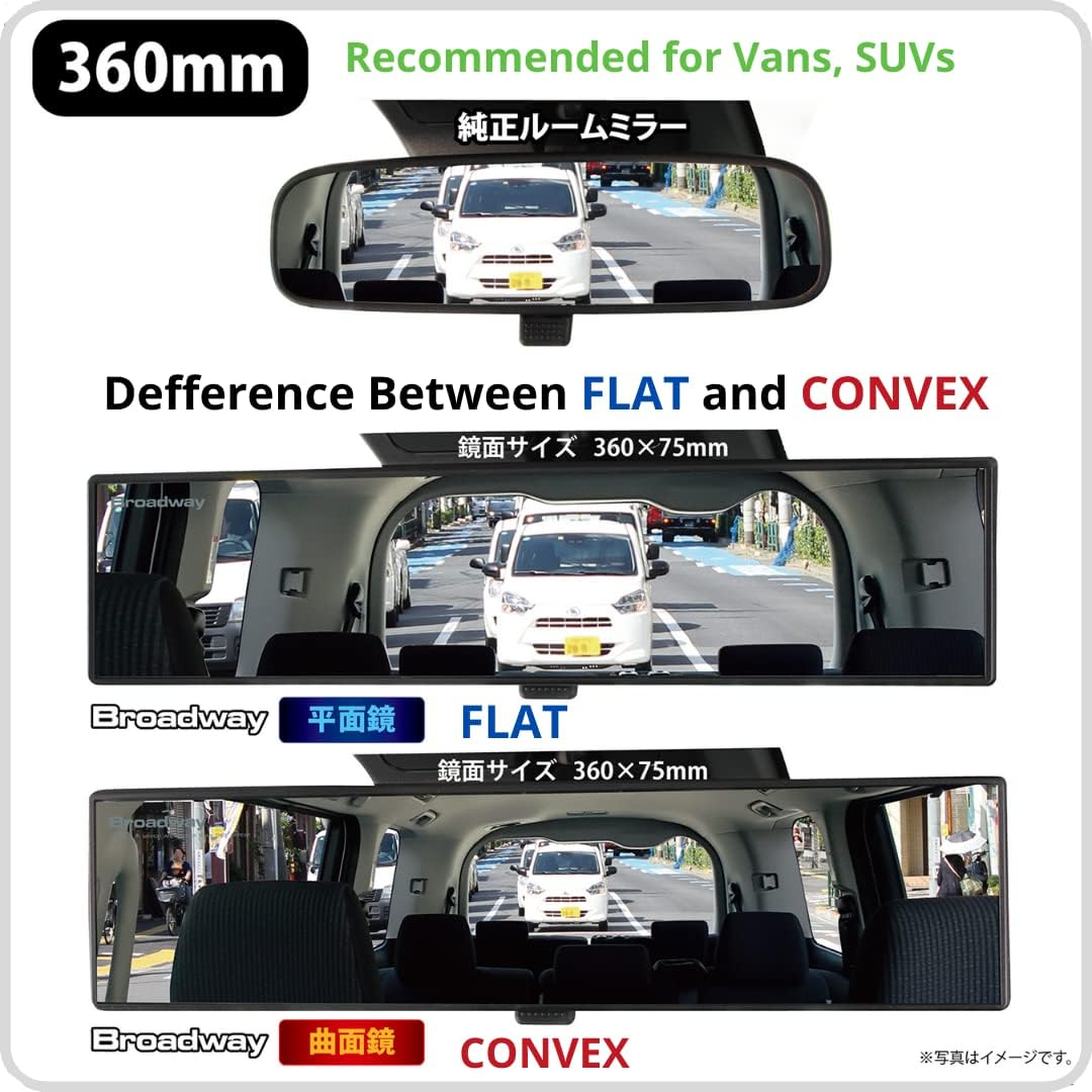 Napolex BW-869 Car Rearview Mirror, Adopts Ultra Light Reflecting Aluminum Back Mirror, Broadway Ultra Long Size, Curved Wide Mirror, 14.2 X 3.0 Inches (360 X 75 Mm), for Smoke Glass Cars, Easy image number 4