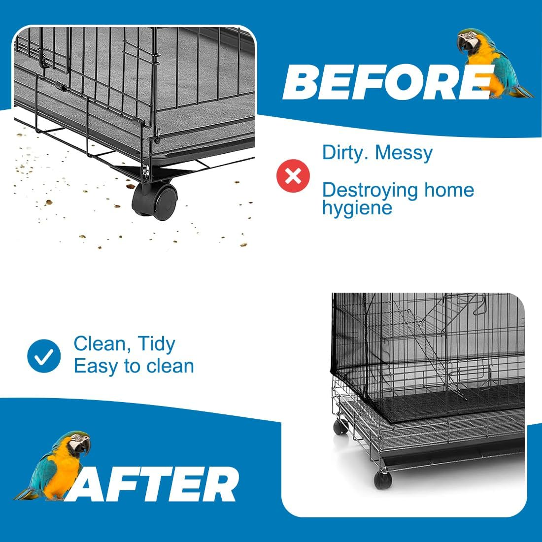 JEYORZY 1 X Bird Cage Cover, Adjustable Bird Cage Cover, Bird Cage Seed Catcher, Protective Net for Bird Cages, Parrots, Nylon Mesh, Suitable for Cages with a Circumference of 152-180 Cm, Black-L - Black-L image number 4