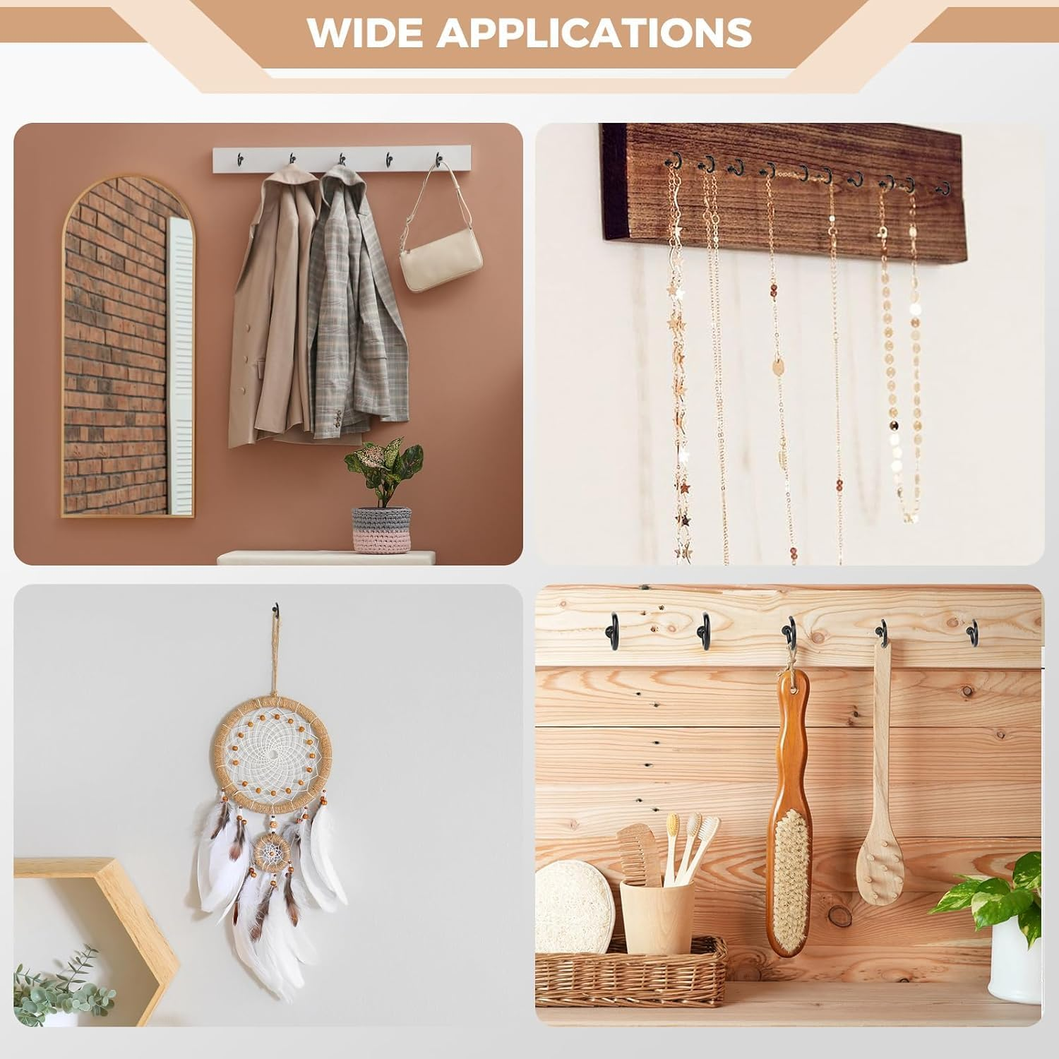 110-Pack Black Screw Hooks, 6 Sizes (1/2" to 1-1/4") Metal Cup Hooks for Hanging &ndash; Heavy Duty Hardware Hooks for Kitchen, Garage, DIY & Home Organization image number 3