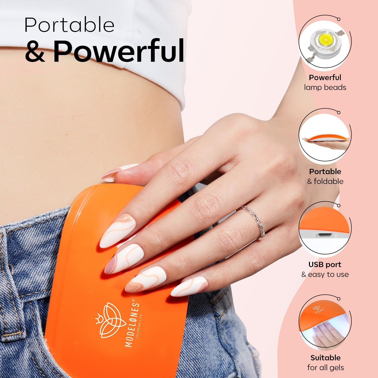 Modelones 20 PCS Gel Nail Polish Kit with U V Light Portable Dryer Lamp - 6 Cashmere Nude Pink Nail Gel Manicure Kit for Beginners Include Base and Top Coat Starter-Friendly Liner Brush Women Gift image number 2
