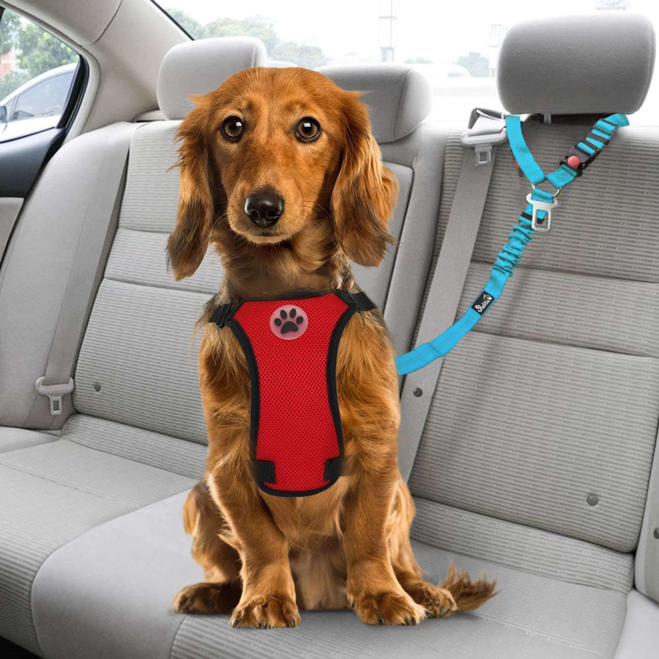 Slowton 2 in 1 Dog Seatbelts for Cars, 2 Pack Pet Car Seat Belt Headrest Restraint with Seatbelt Clip Puppy Safety Adjustable Belt Connect with Dog Car Harness with Reflective Elastic for Car image number 2