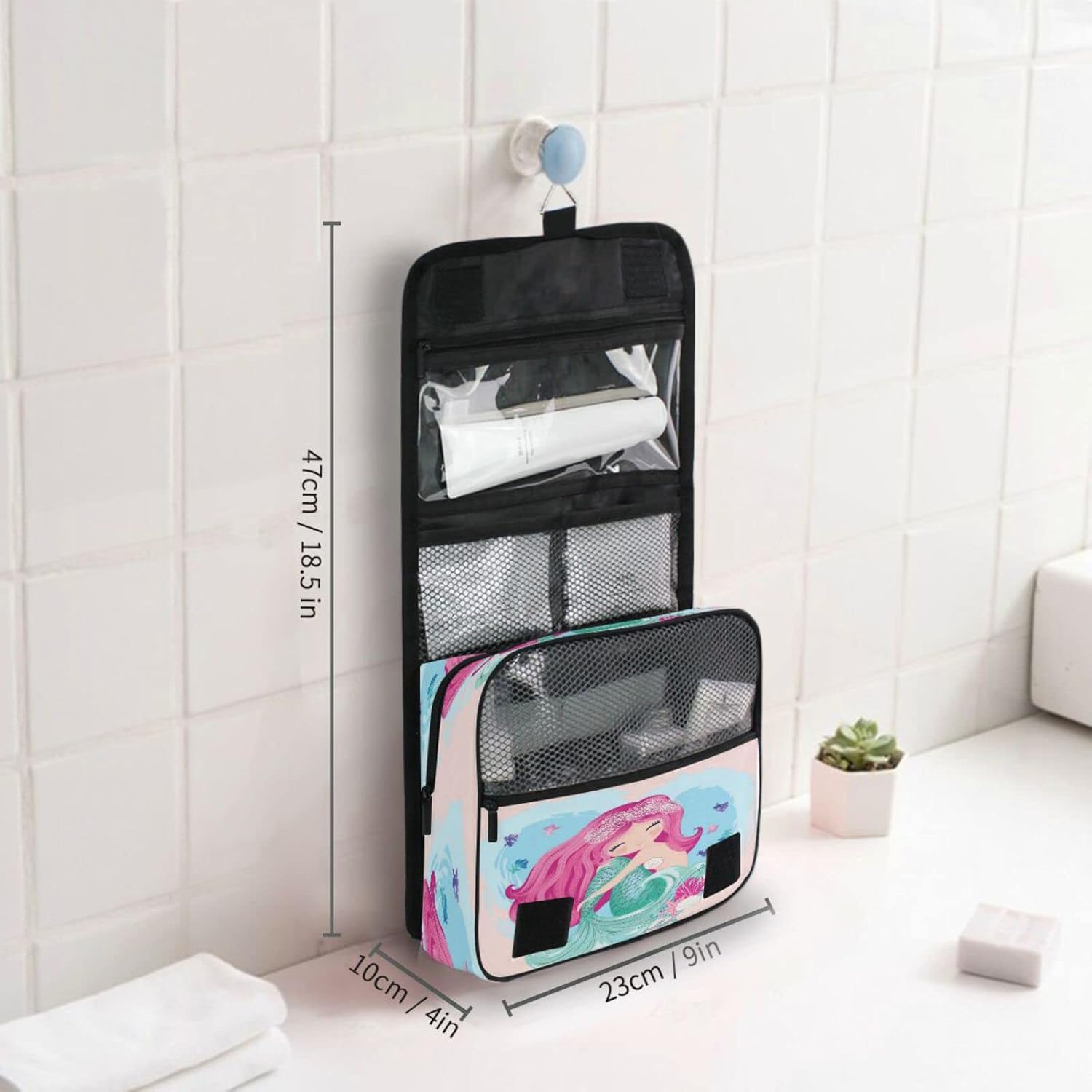 Cute Ocean Animal Mermaid Hanging Toiletry Bag for Women Men, Portable Makeup Bag Organizer Cosmetic Bag for Purse Pouch Waterproof Travel Essentials Large Wash Bag for Kids Girls, Multicolor, One image number 2