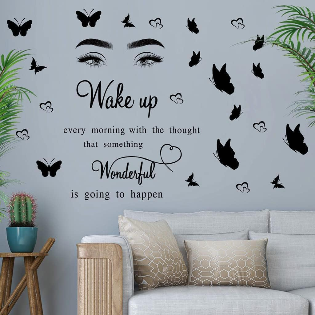 WRENYZK Wall Stickers, Inspirational Quotes Wall Art Stickers, Wall Decorations for Bedrooms Aesthetic, Butterfly Wall Sticker for Hallway Stairs, Motivational Stickers for Adults, Teens (Blue Glow) image number 4