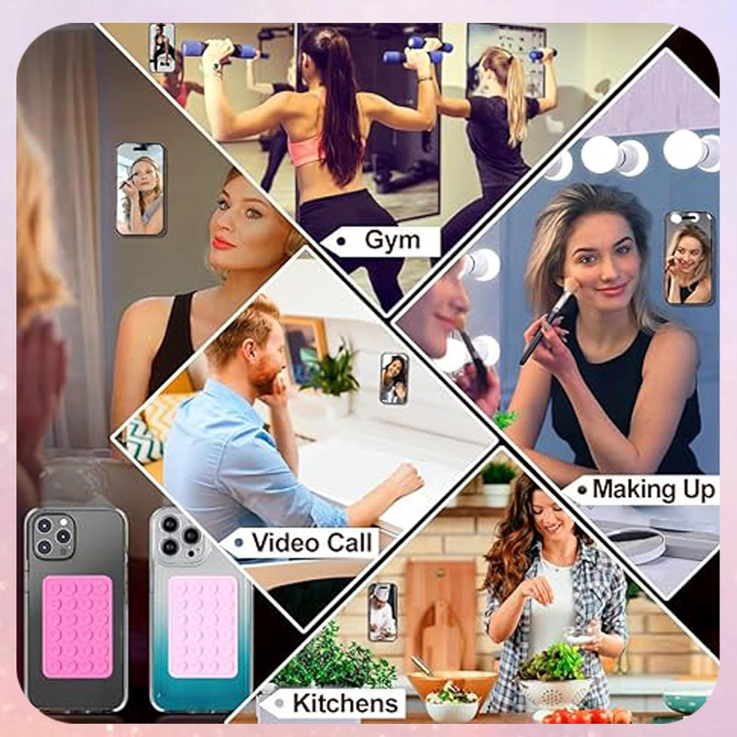 4Pcs Silicone Phone Sticky Grip,Leeneen Suction Phone Case Mount for All Phone,Hands-Free Strong Grip Holder for Selfies and Videos (Pink Light Pink) - Pink Gray image number 5