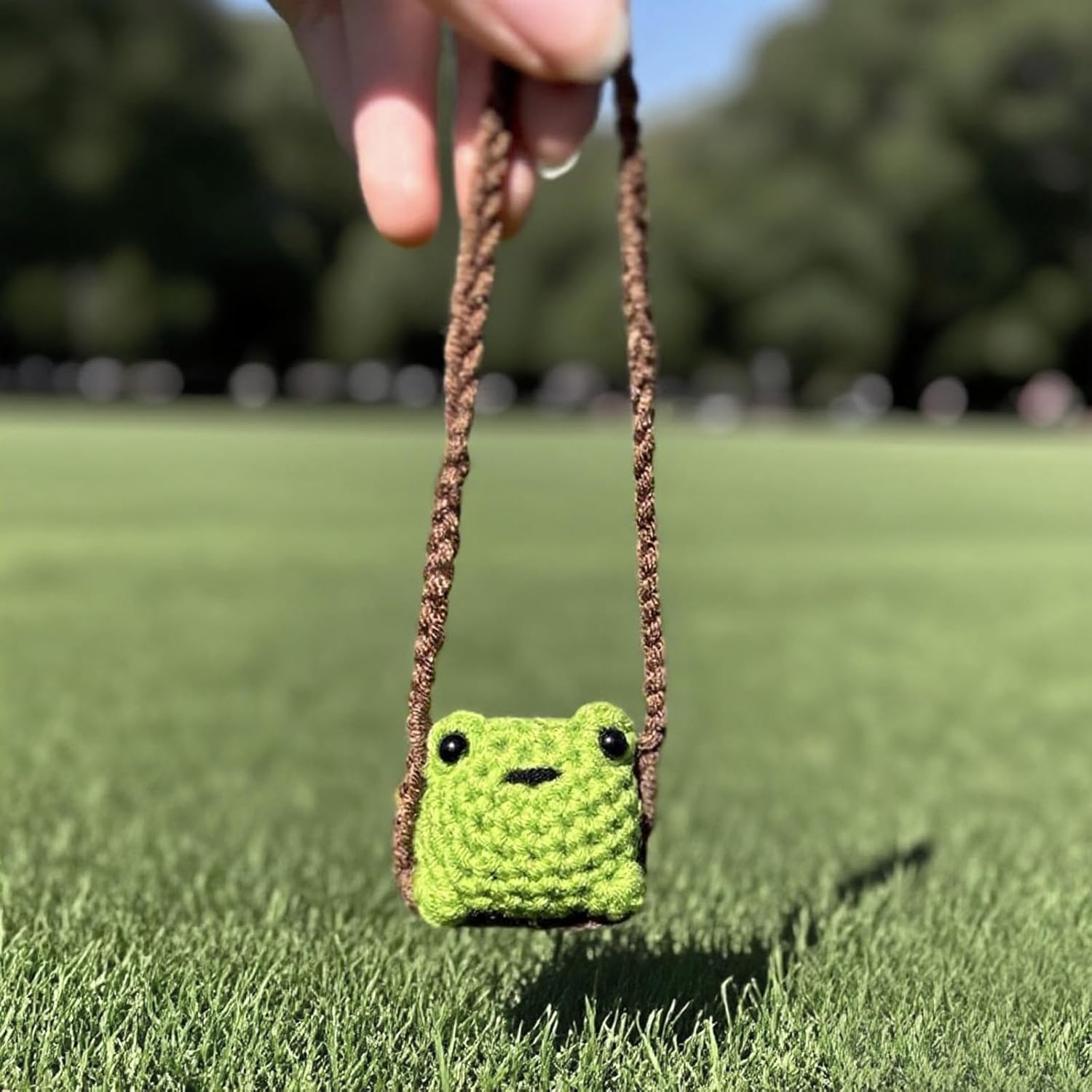 Cute Crochet Frog Car Decor,Car Hanging Accessories for Rear View Mirror,Boho Positive Animals Charm,Hand-Made Kitchen Office Ornament, Funny Interior Aesthetic Pendant for Women (Green) - Green image number 6