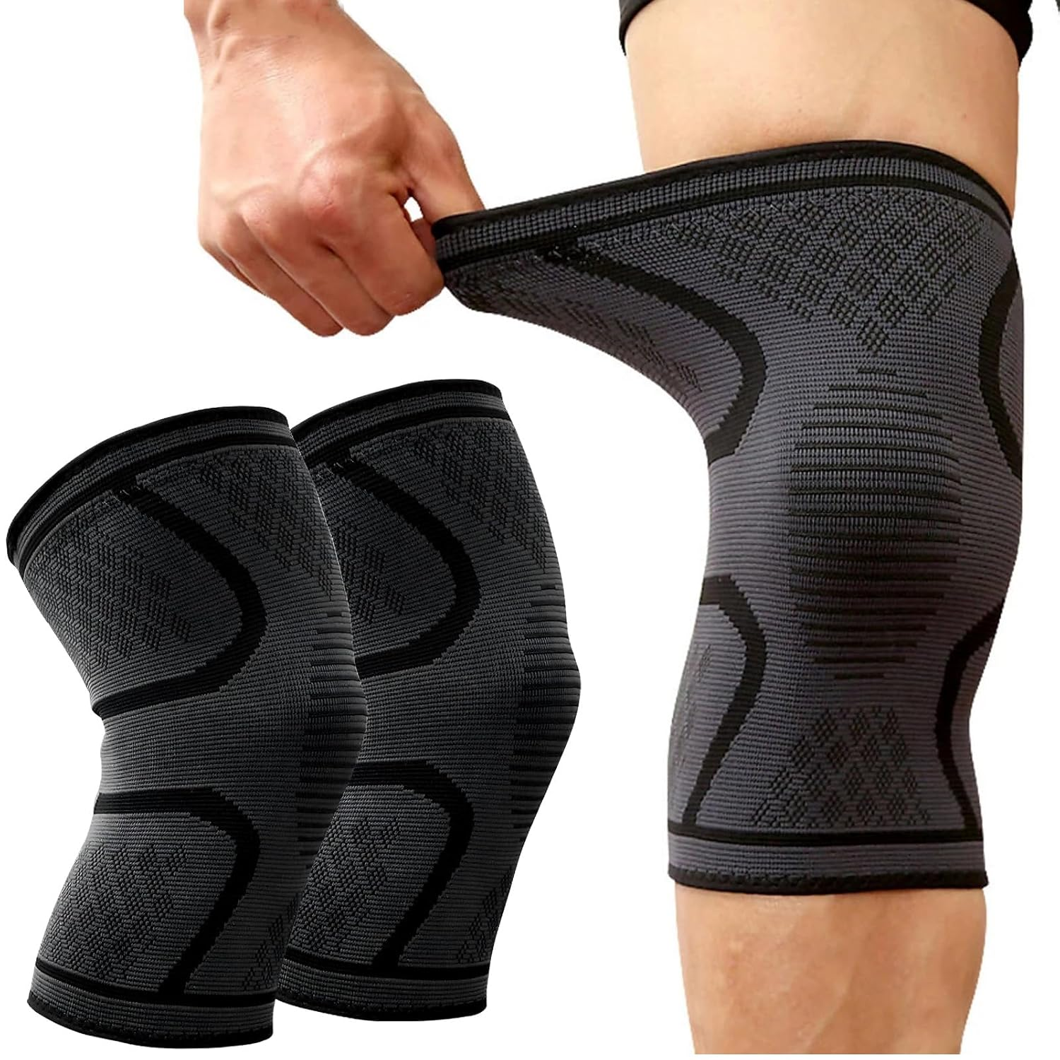 Knee Compression Sleeves &ndash; 2 Pack Non-Slip & Breathable Knee Support for Running, Gym, Cycling, Workouts &ndash; Lightweight & Flexible Fit for Men and Women (Black, M) image number 6