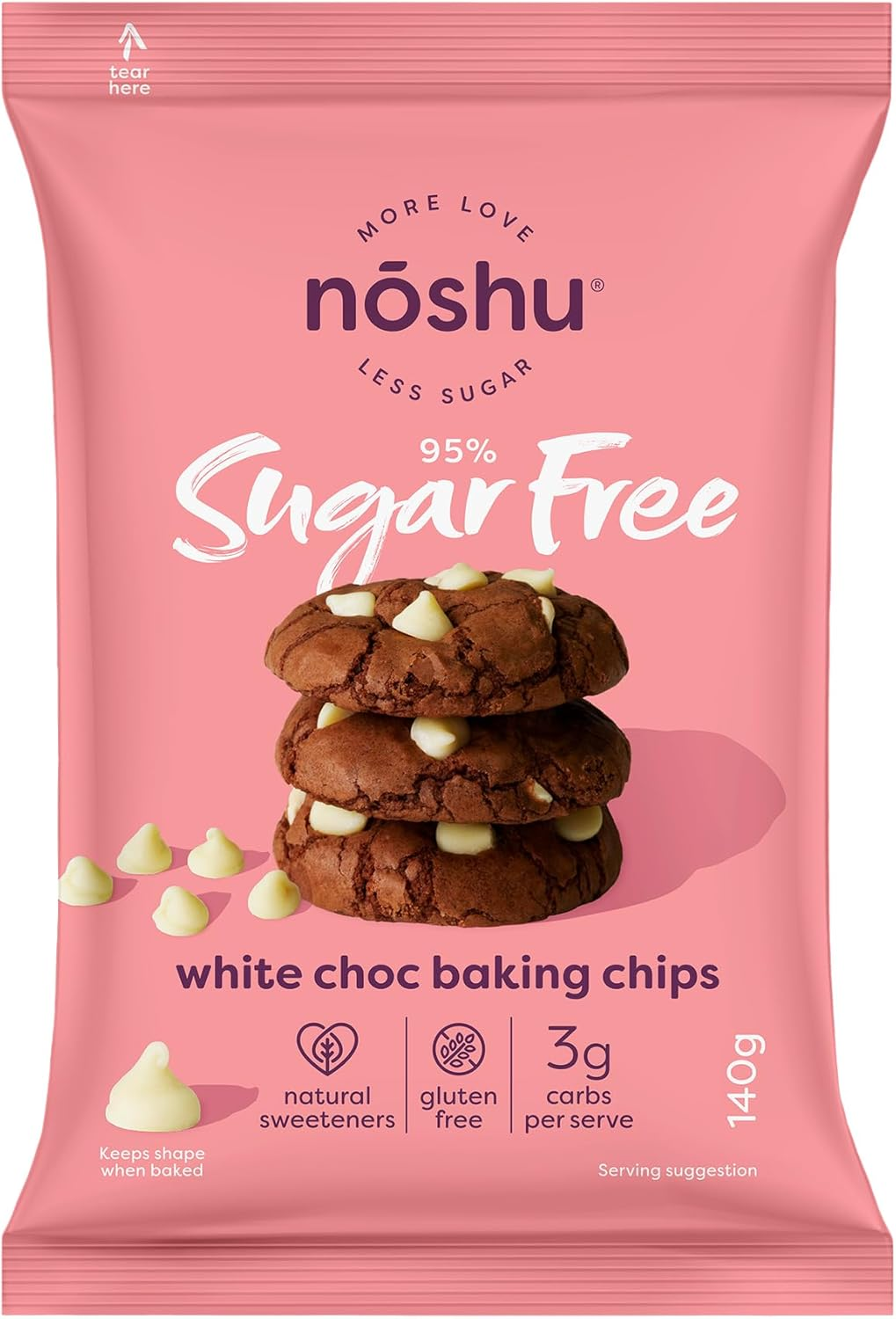 Noshu 95% Sugar Free White Choc Baking Chips 140G image number 5