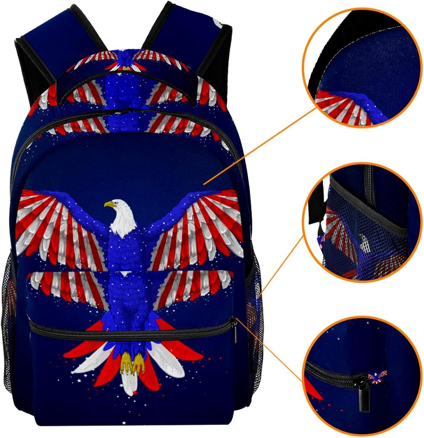 Illustration of Eagle with American Flag Backpack Students Shoulder Bags Travel Bag College School Tote Backpacks image number 5