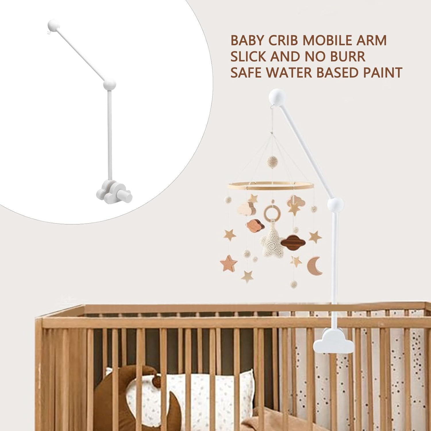 Wooden Crib Mobile Hanger Bracket, Baby Crib Mobile Arm Baby Mobile Holder Arm with Beech Wood No Tool Installation for DIY Projects Nursery Decor image number 4