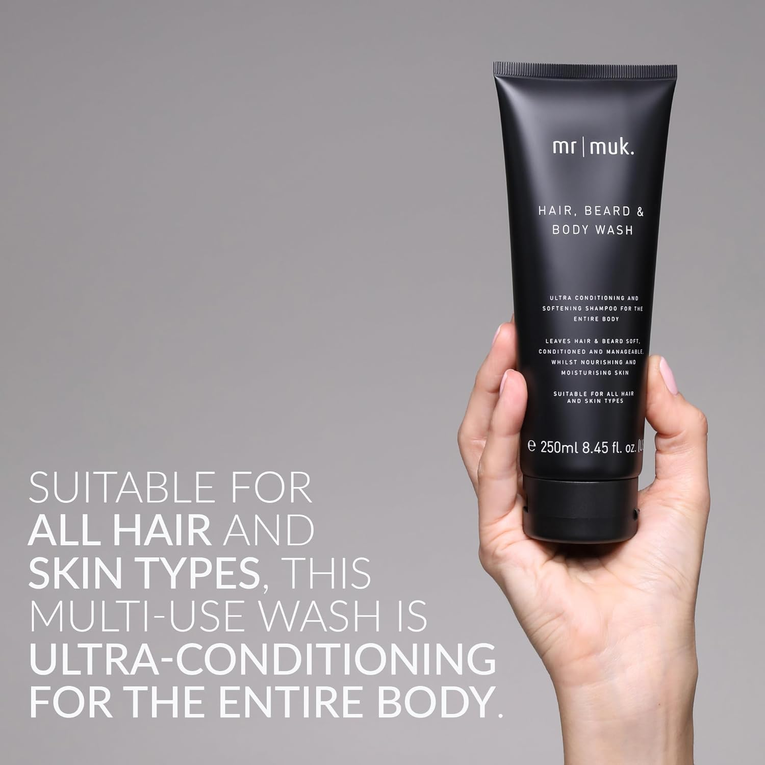 MR MUK. Mens Body Wash, Hair & Beard Wash - Multi Use Mens Face Wash, Hair & Skin Cleanser for Travel. Ultra Conditioning Formula for Soft, Touchable Hair & Nourished Skin, 250Ml image number 2