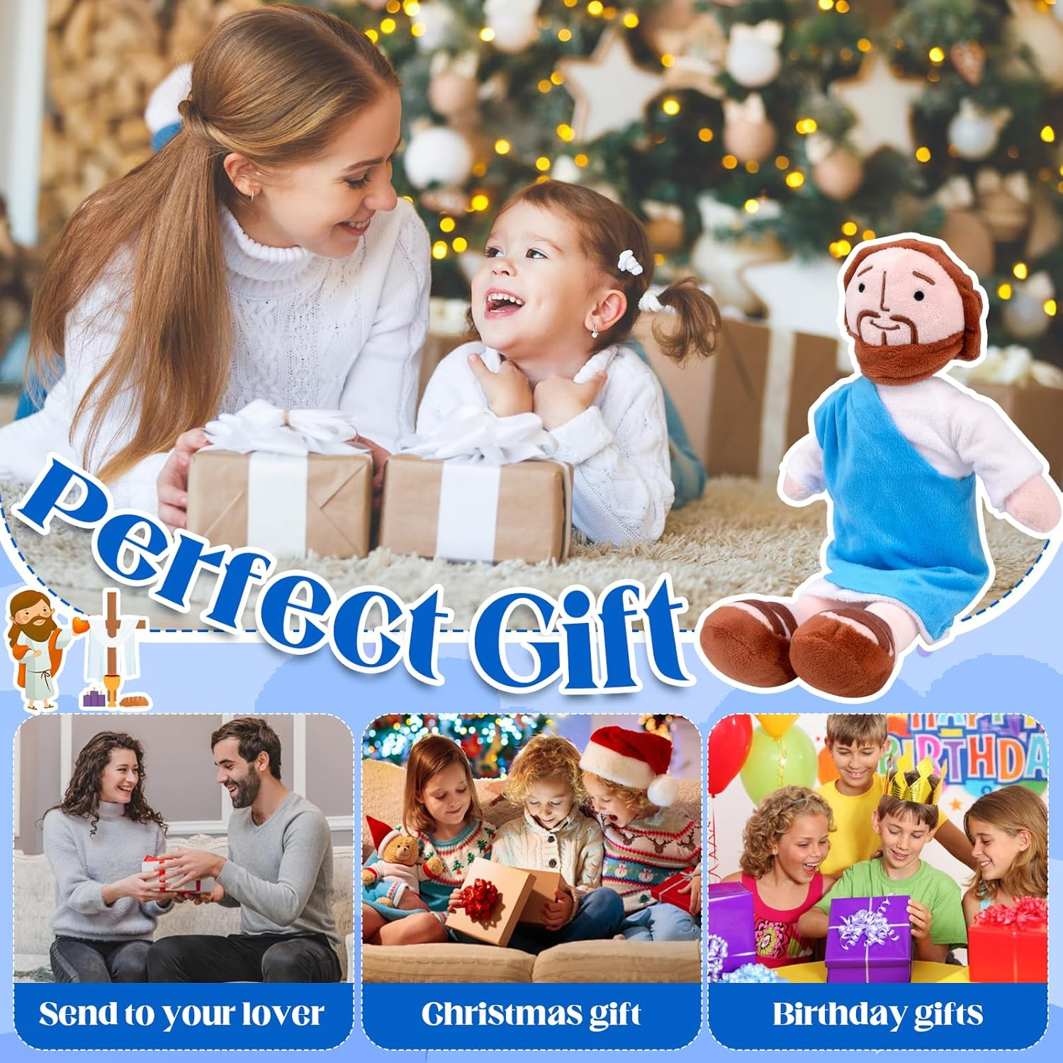 Jesus Plush, 32 Cm Smiling Jesus Christ Cuddly Toy, Religious Plush Toy image number 3