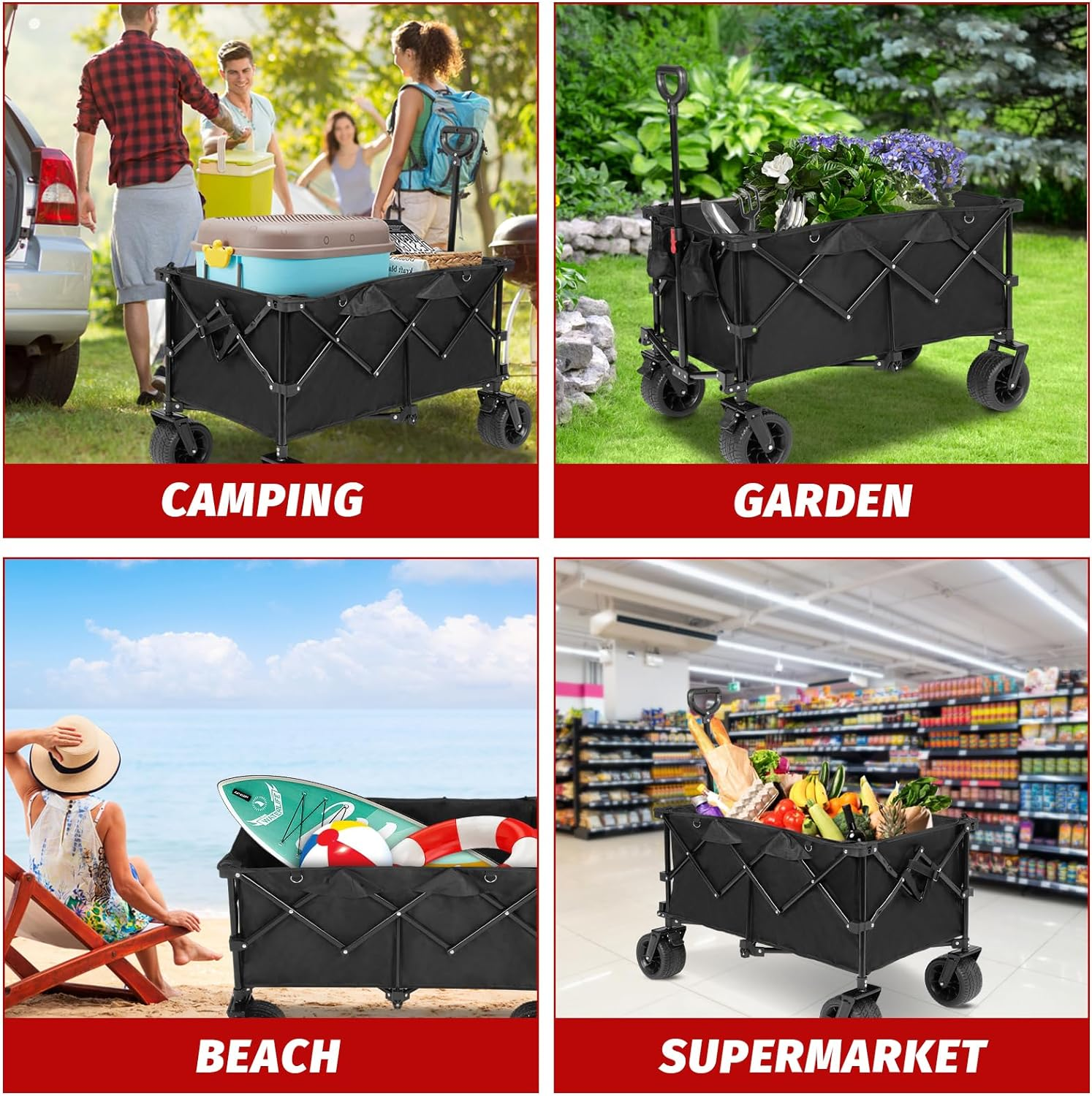 Advwin 200L Folding Wagon Cart, Camping Trolley Cart Heavy Duty Utility Outdoor Garden Folding Cart,150Kg for Camping Garden Outdoor Sports image number 2