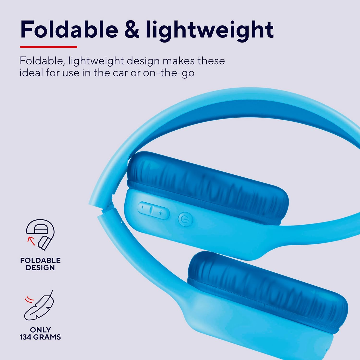 Trust Nouna Kids Headphones Wireless with Safe Volume Limit (85Db) for Girls, Children Age 4-10, on Ear Foldable Headset with Microphone, Kids Bluetooth Headphones with Stickers, 15H Playtime, Blue - Blue image number 2