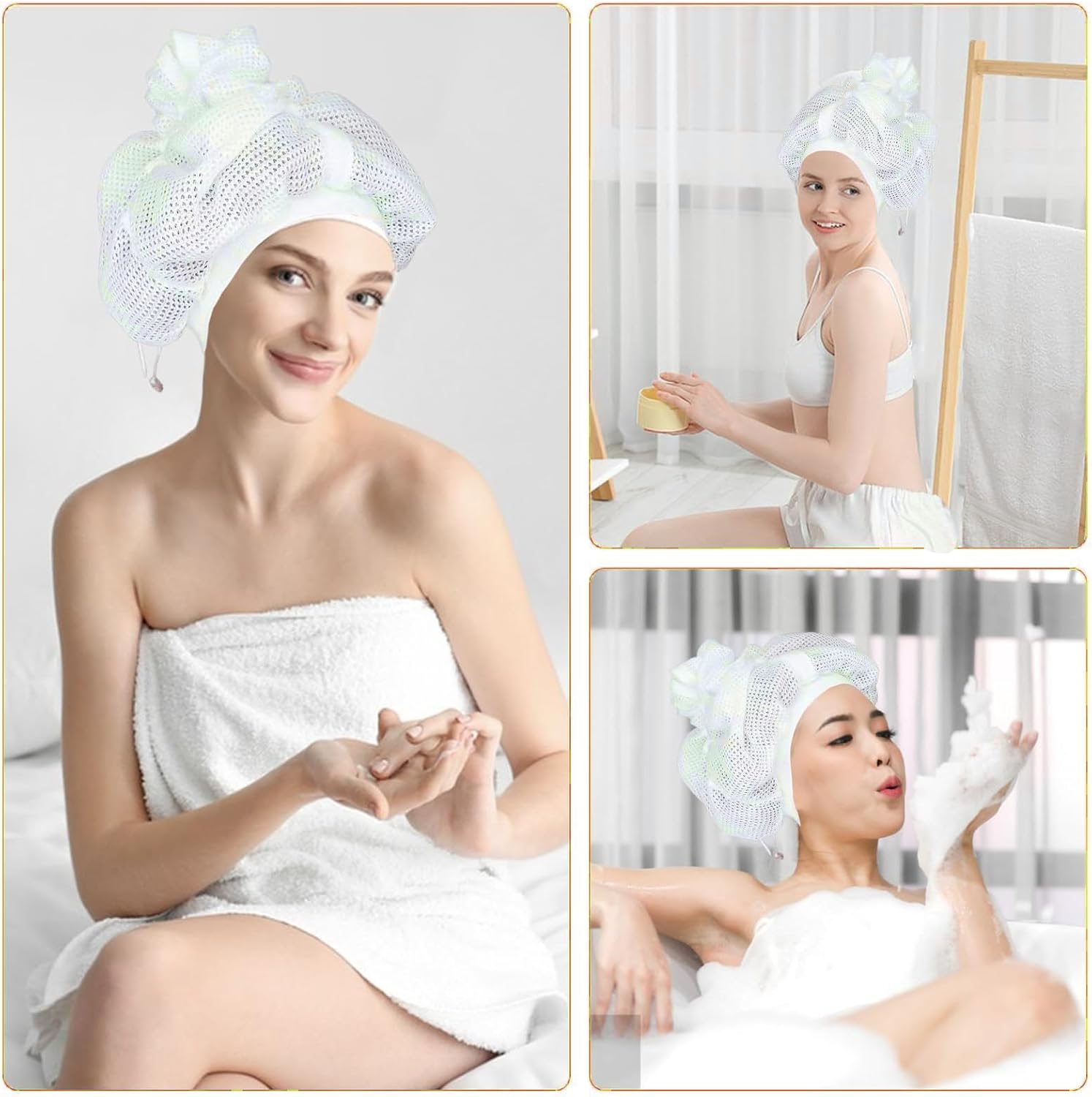 Liuweihui Plopping Net Cap (2 Pieces), Adjustable Hair Drying Cap for Curly Hair, 2024 Updated Plopping Mesh Cap with Cord for Drying Curly Hair(White) image number 2