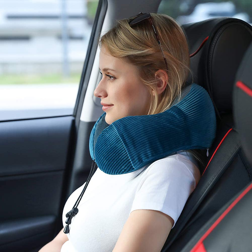 Memory Foam Neck Pillow with 360-Degree Head Support Lightweight Comfortable Travel Airplane Pillow with Storage Bag for Sleeping, Traveling,Car, Train, Bus and Home Use(Blue) image number 1