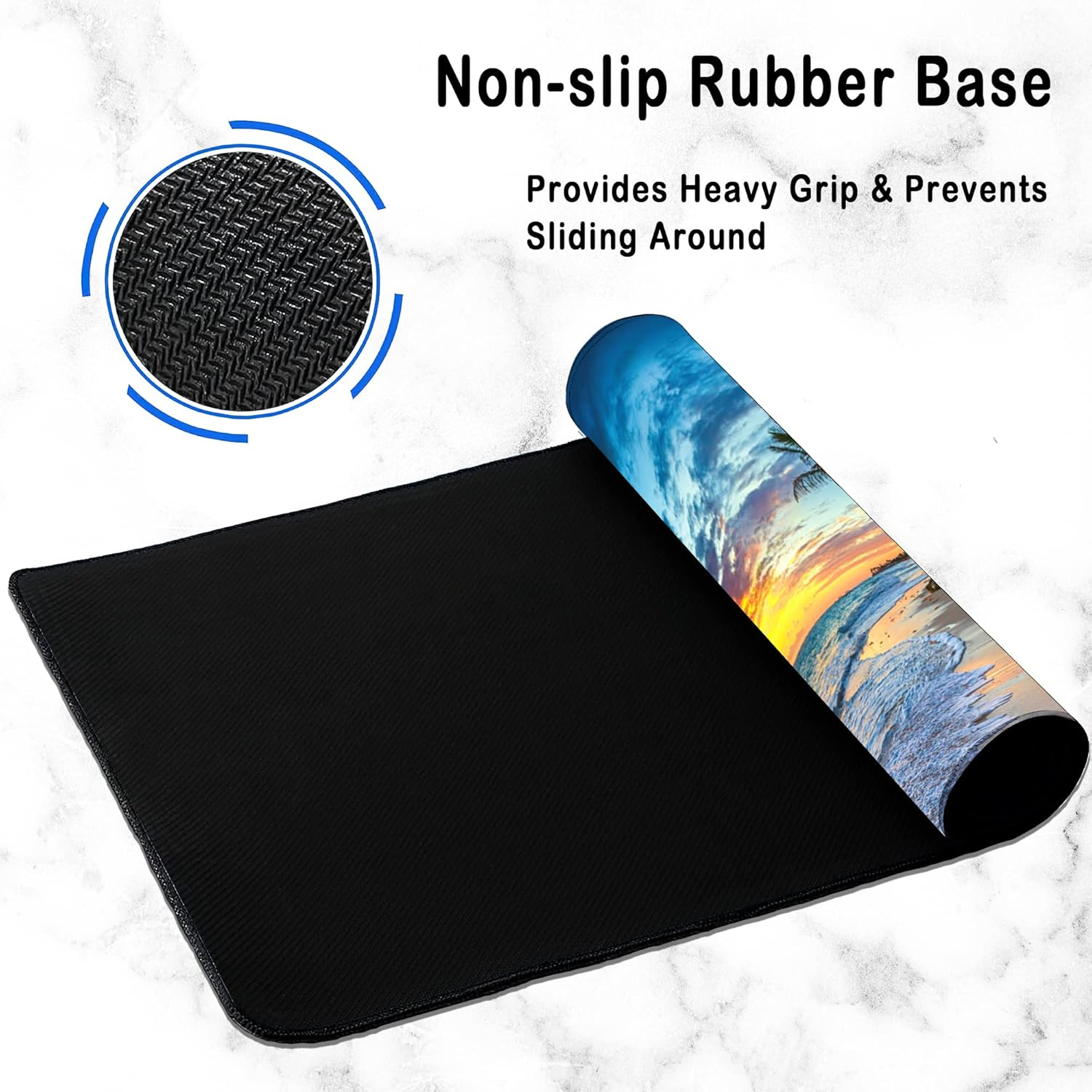 Hawaii Summer Beach Gaming Desk Mat Large,Palm Tree Sunset Extended Mousepad,Non-Slip Rubber Mouse Pad Stitched Edges,Desktop Decorative Accessories for Home Office 31.5" X 15.7" image number 2