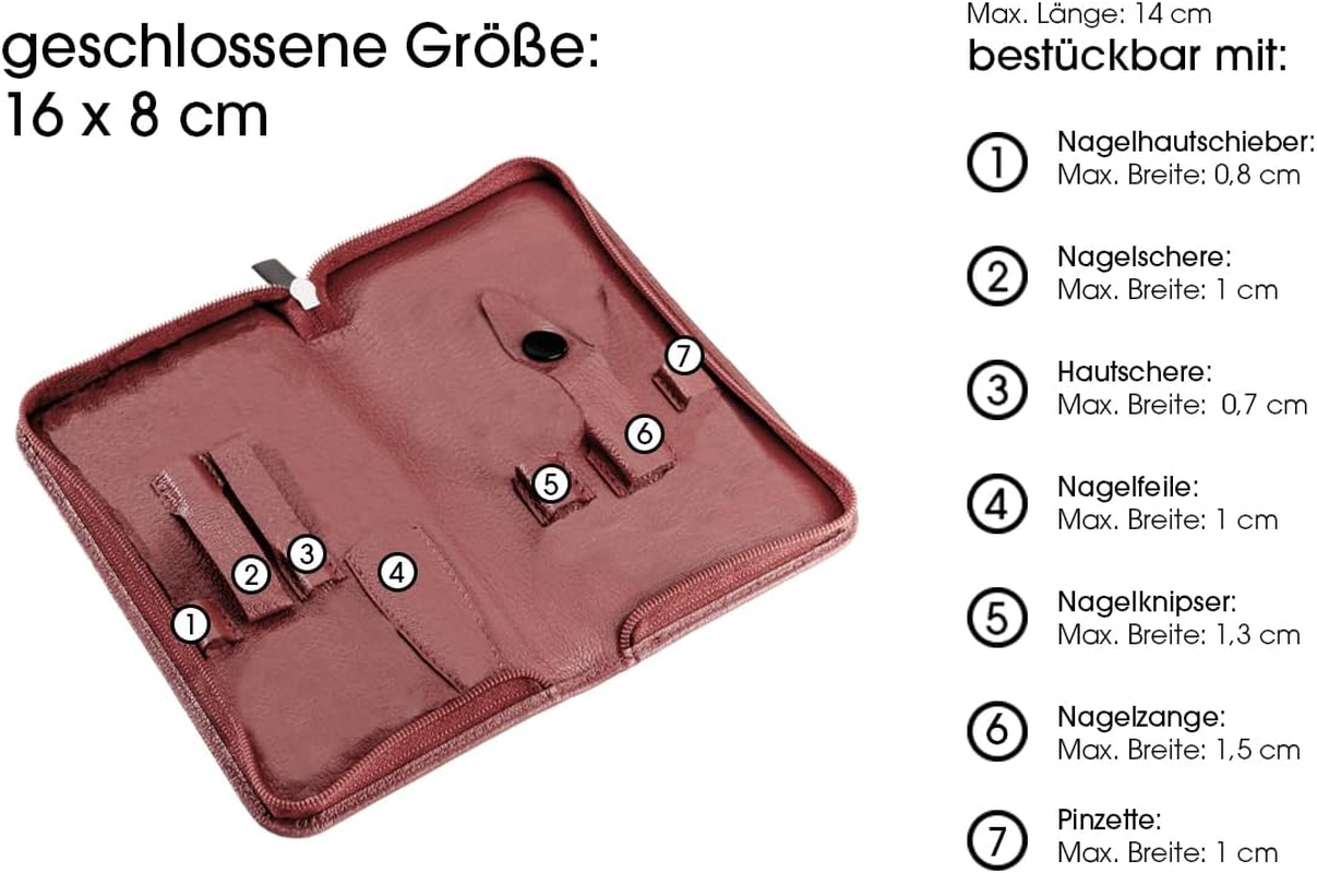 Nail Set "PAN" Empty Leather Red for Scissors, Files, Tweezers, Pushers