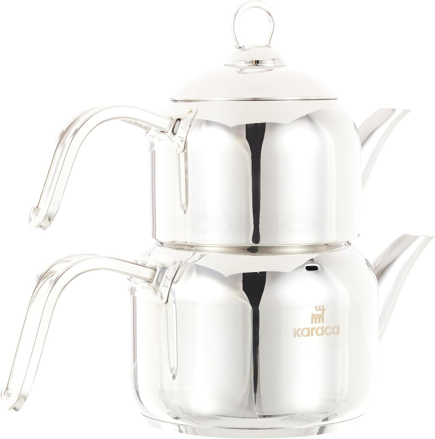 Karaca Manes Mini Turkish Teapot Set - Stainless Steel Teapot with Lid - (Turkish Tea Pot 0,85 Liters & Water Tank 1,25 Liters) - Non-Burning Bakelite Handles Midi Tea Maker & Induction Tea Kettle