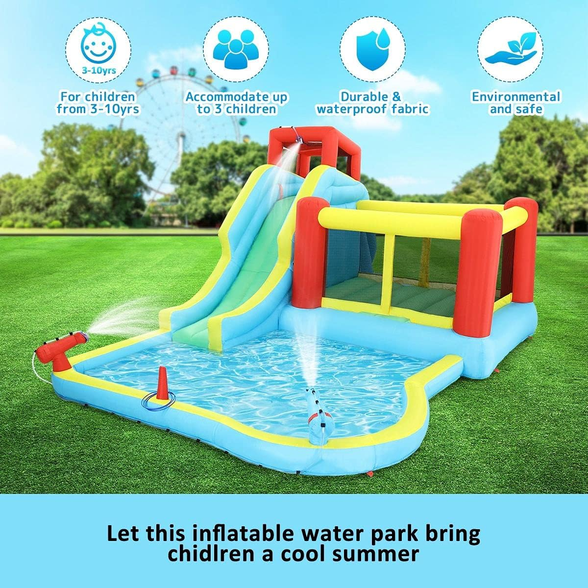 All in 1 Inflatable Water Park Water Slide Cannon Climbing Bouncer Castle Kids Play Toy image number 4