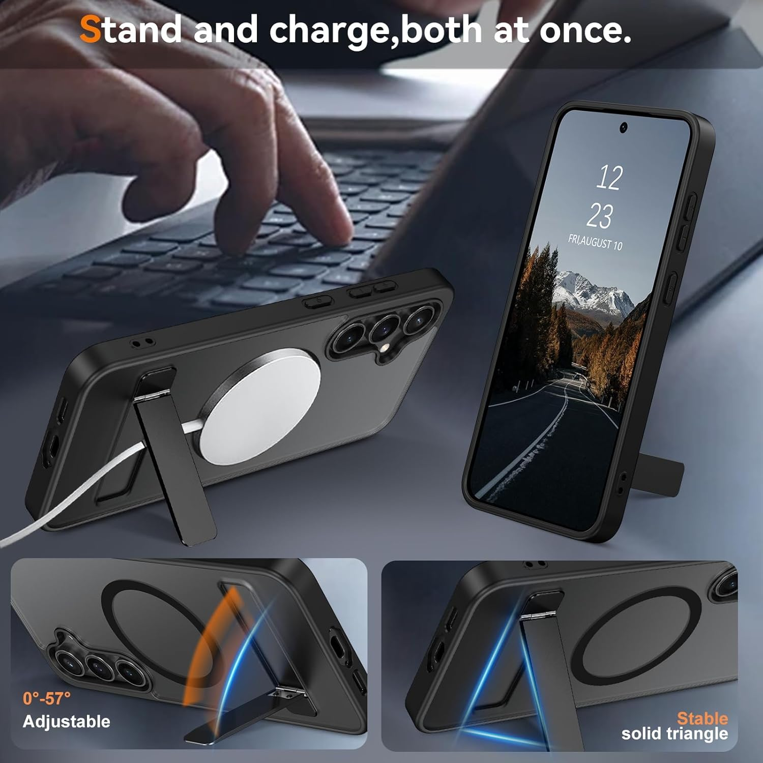 VENINGO Samsung Galaxy S24 FE 5G Case, Magnetic Cover with Invisible Kickstand, Compatible with Magsafe Slim Fit Anti-Scratch Military Grade Drop Protection Matte Translucent Hybrid Shockproof, Black